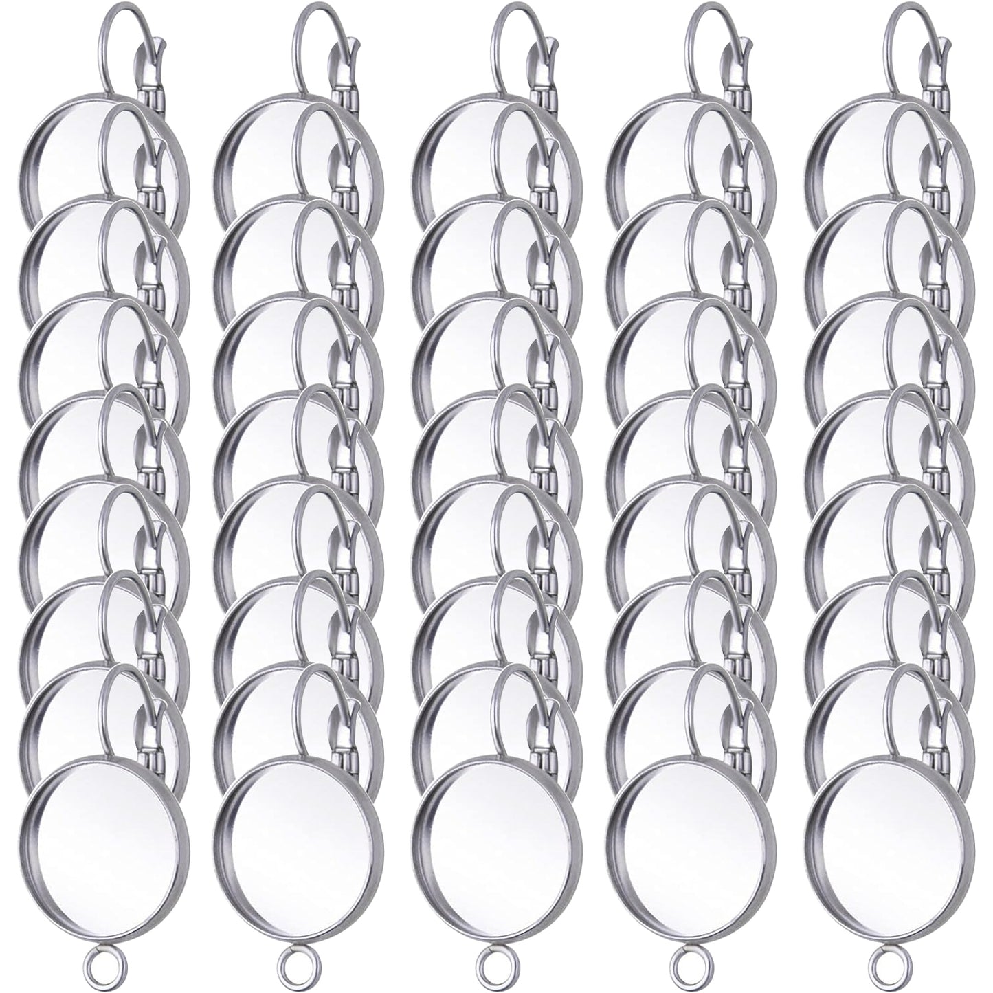 40pcs Leverback French Earring Hooks Stainless Steel Earring Blank Round Bezel Trays Earring Hoops with Loop for Women Men DIY Jewelry Making Supplies, 5 Sizes