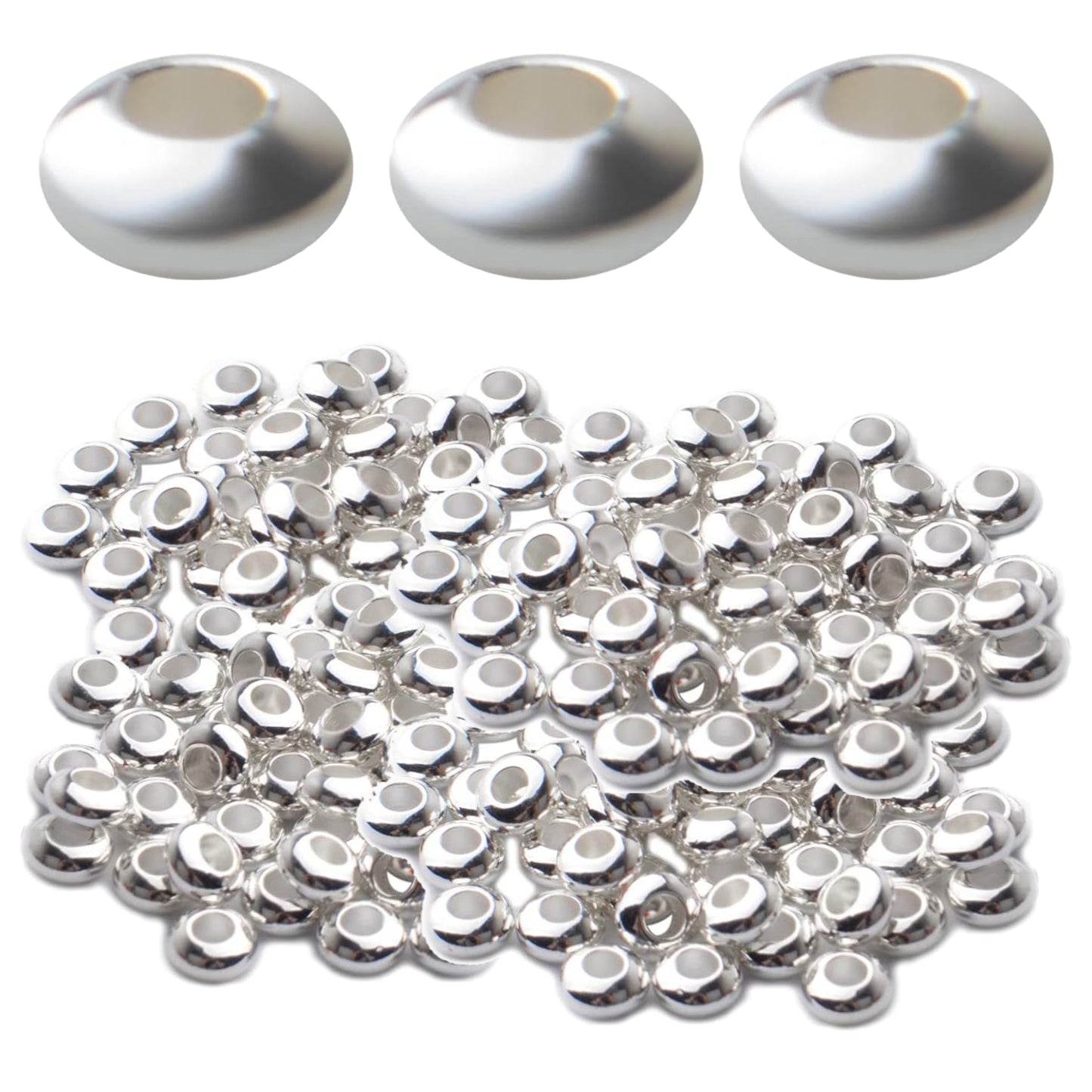 150pcs Round Spacer Beads Brass Rondelle Bead Spacers Abacus Spacers Loose Beads Charm Beads for Bracelet Necklace DIY Craft Jewelry Making Finding,3 Colors