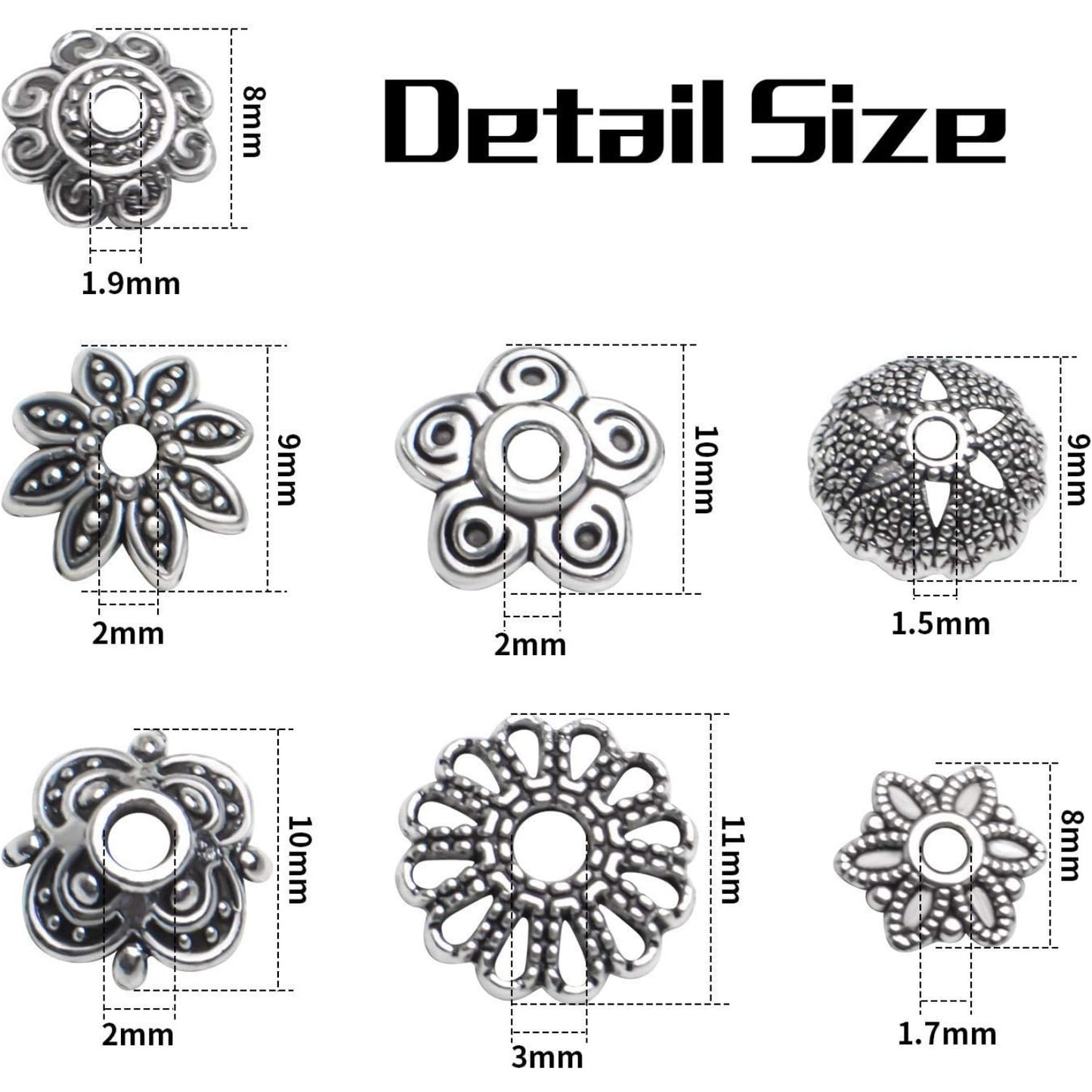 Silver Bead Caps,140pcs Tibetan Bead Caps Vintage Flower Beads Ends Loose Spacer Beads DIY Jewelry Findings for Crafts Making Bracelet Necklace Arts,7 Styles