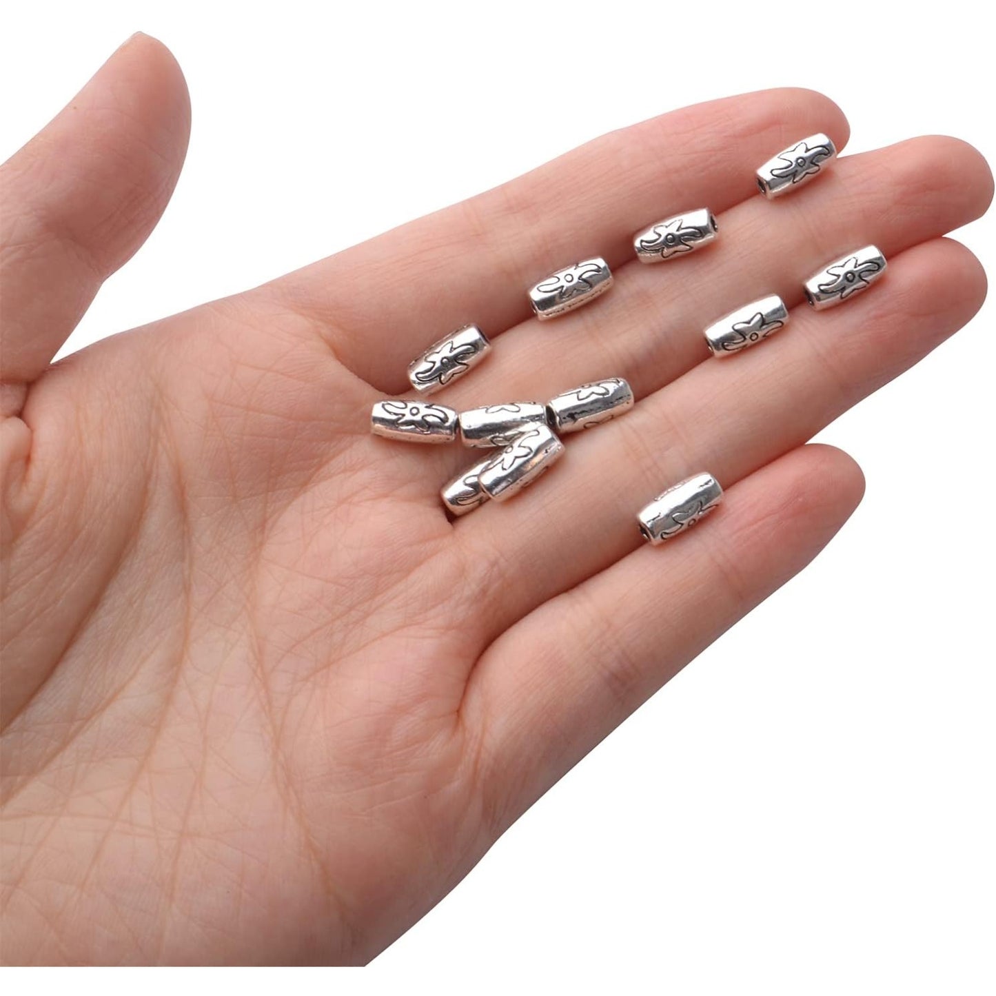100pcs Spacers Beads Tibetan Antique Silver Column Spacer Beads Alloy Tube Beads Loose Bead Spacers Charm Beads for DIY Jewelry Crafts Making Finding