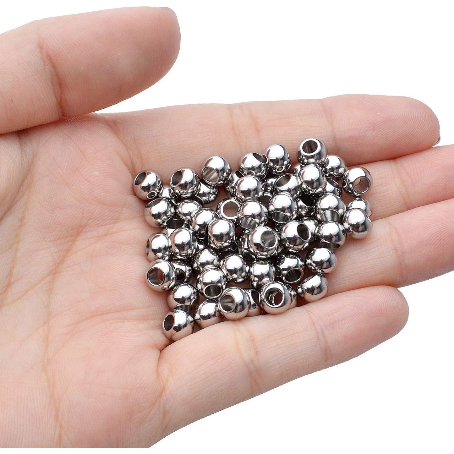100pcs Smooth Round Spacer Beads 304 Stainless Steel Rondelle Beads Spacers Seamless Loose Beads for DIY Crafts Jewelry Bracelet Necklace Making(6×4mm, Hole:3mm)