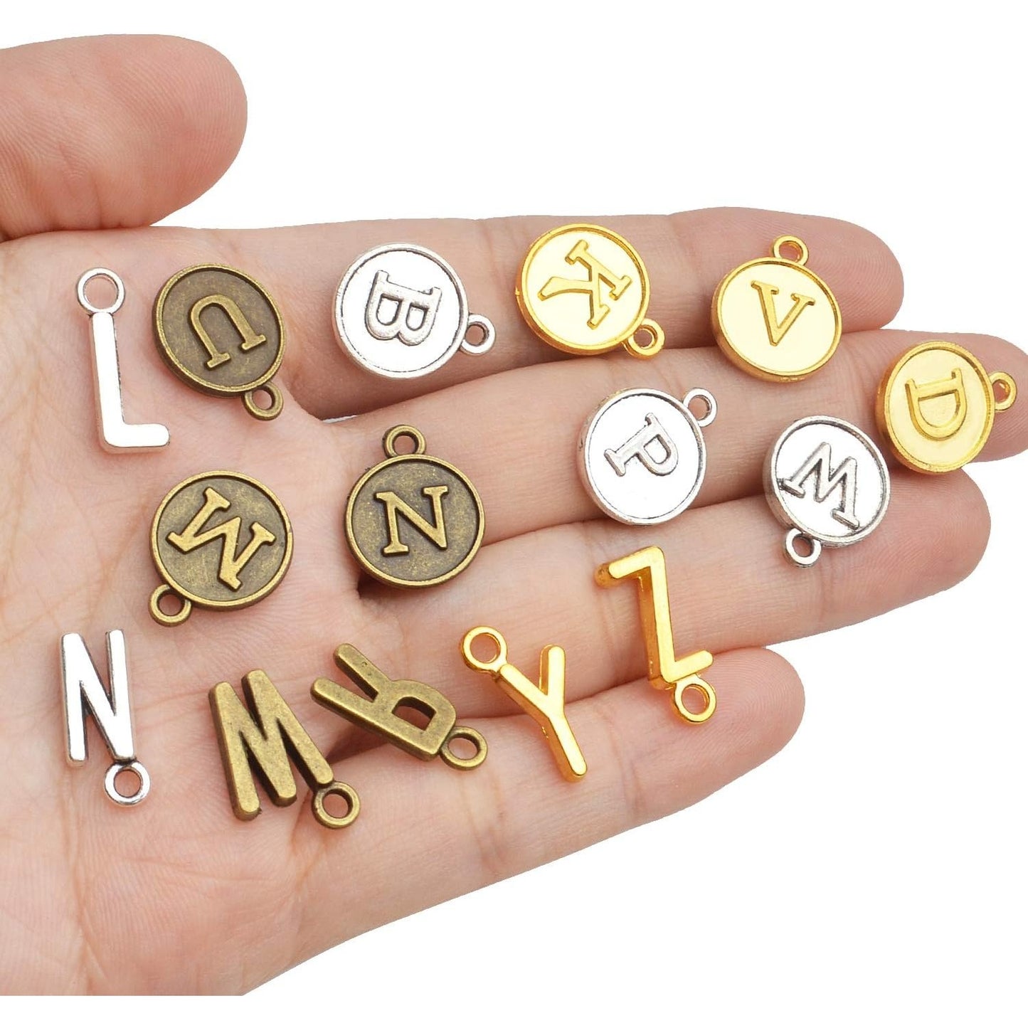 Letter Charms,156pcs (6 Sets) Silver Golden Antique Bronze Alphabet Pendants Charms Round Letter A-Z Charms for Necklace Bracelet Jewelry Making DIY Crafting