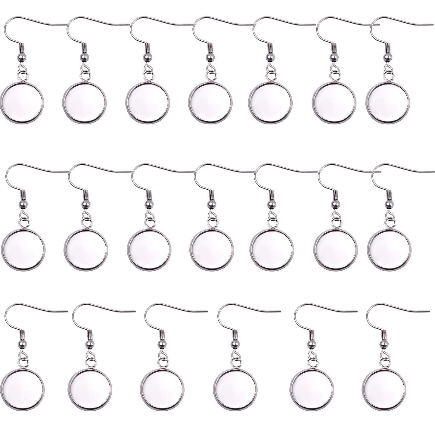 20 Pieces Stainless Steel Earring Blanks Wire Hooks with Rubber Backs Fit for 12mm Cabochon Settings Trays