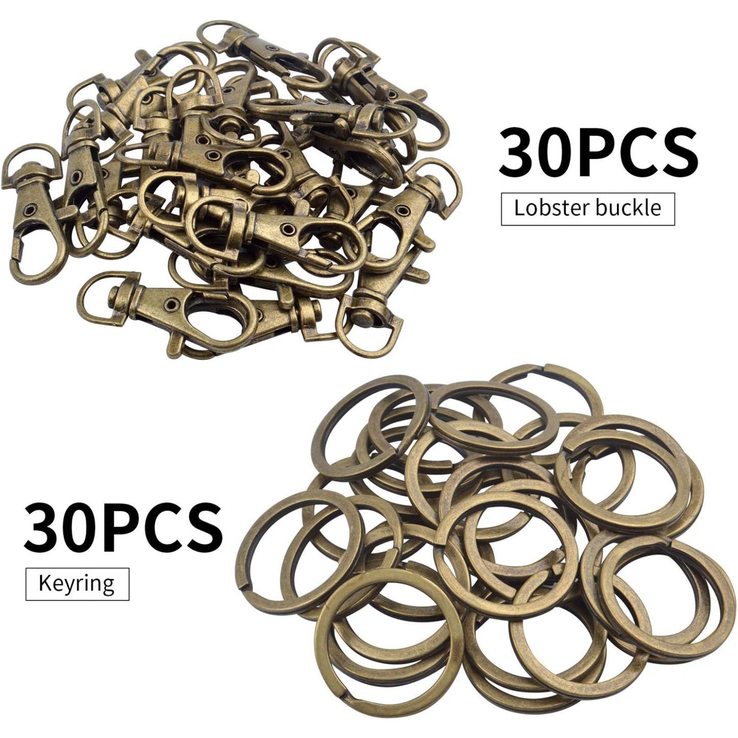 Bronze Lobster Claw Clasp Keychain,30 Pieces Swivel Clasps and 30 Pieces Keychain Rings for Craft Project Making