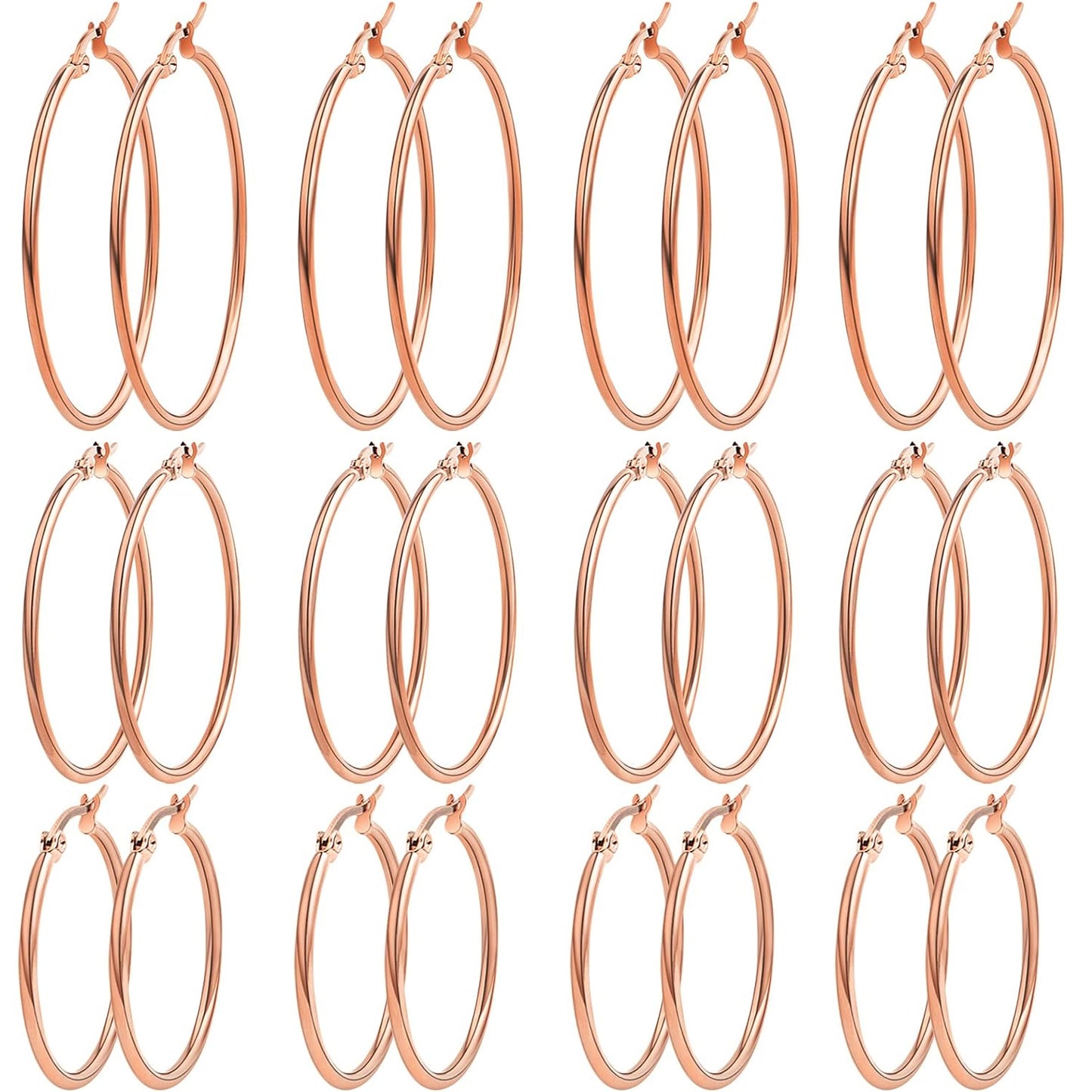 12 Pairs 3 Sizes 4 Colors Hypoallergenic Earring Hoops Findings Stainless Steel Hoops Earrings Set Big Open Beading Hoop Earrings for DIY Art Crafts Jewelry Making