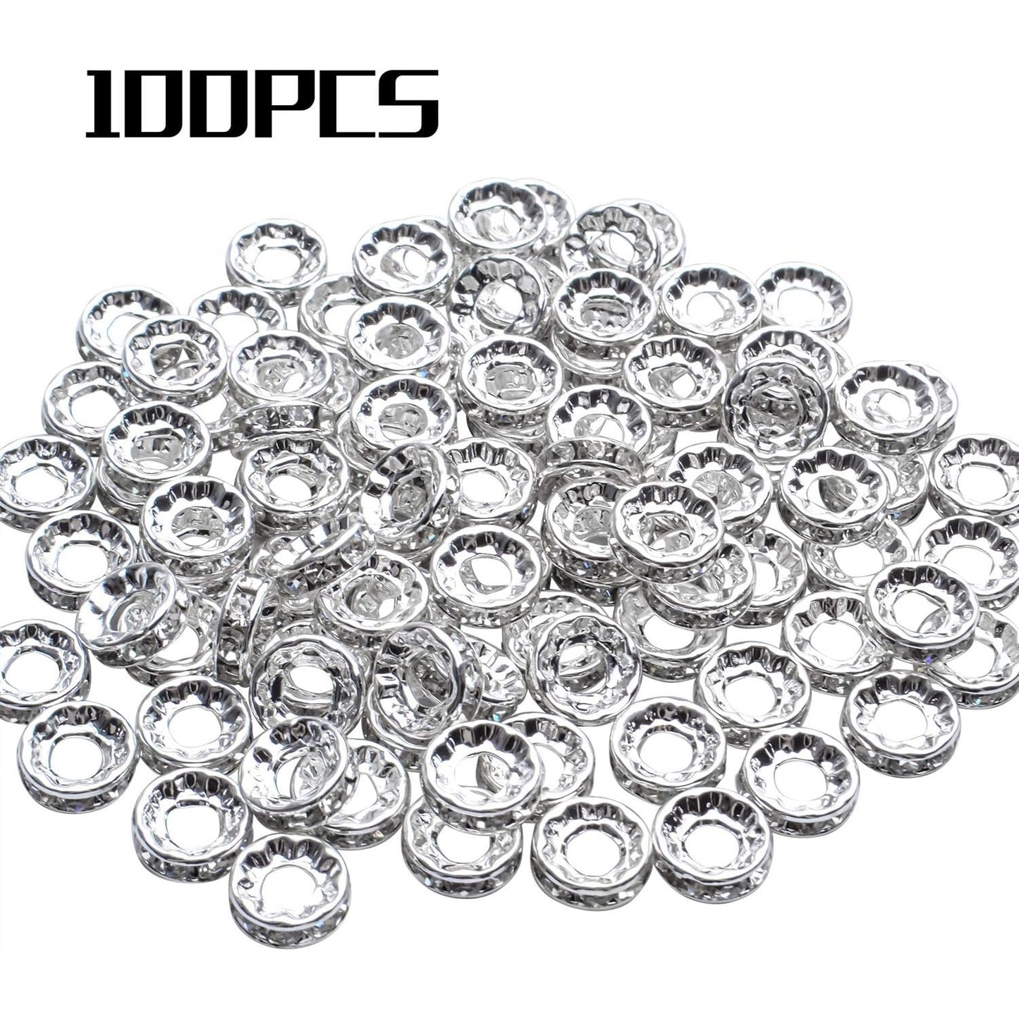 Rhinestone Spacer Beads, 100Pcs Crystal Large Hole European Metal Beads Supplies for DIY Jewelry Making