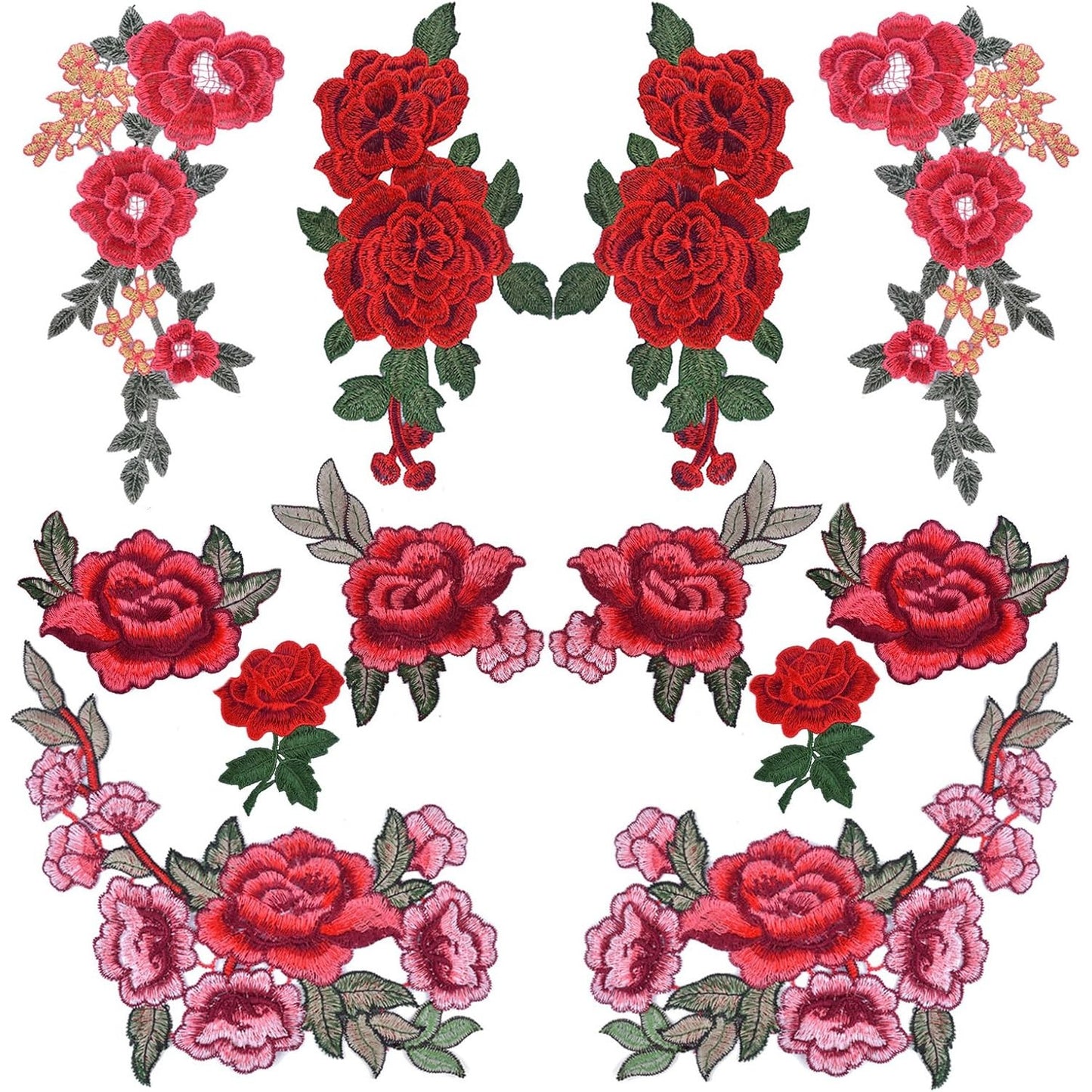 12 Pieces 6 Pairs Embroidered Patches Various Rose Flower Sew on Patch for DIY Art Craft,Clothings,Jeans
