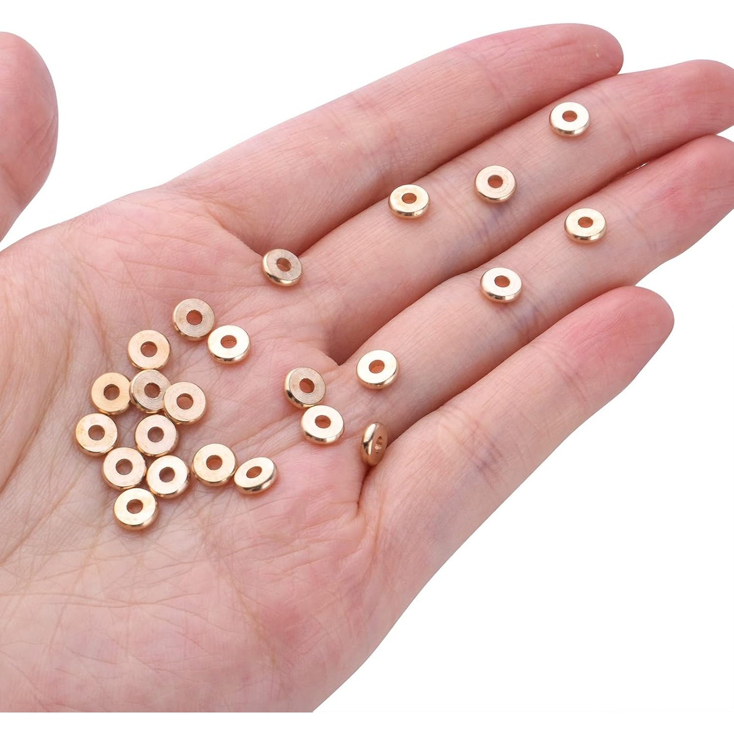 200pcs Gold Plated Flat Round Spacer Beads Brass Disc Spacers Beads Rondelle Spacers Loose Beads Jewelry Spacer Charm Beads for DIY Bracelet Necklace Crafts