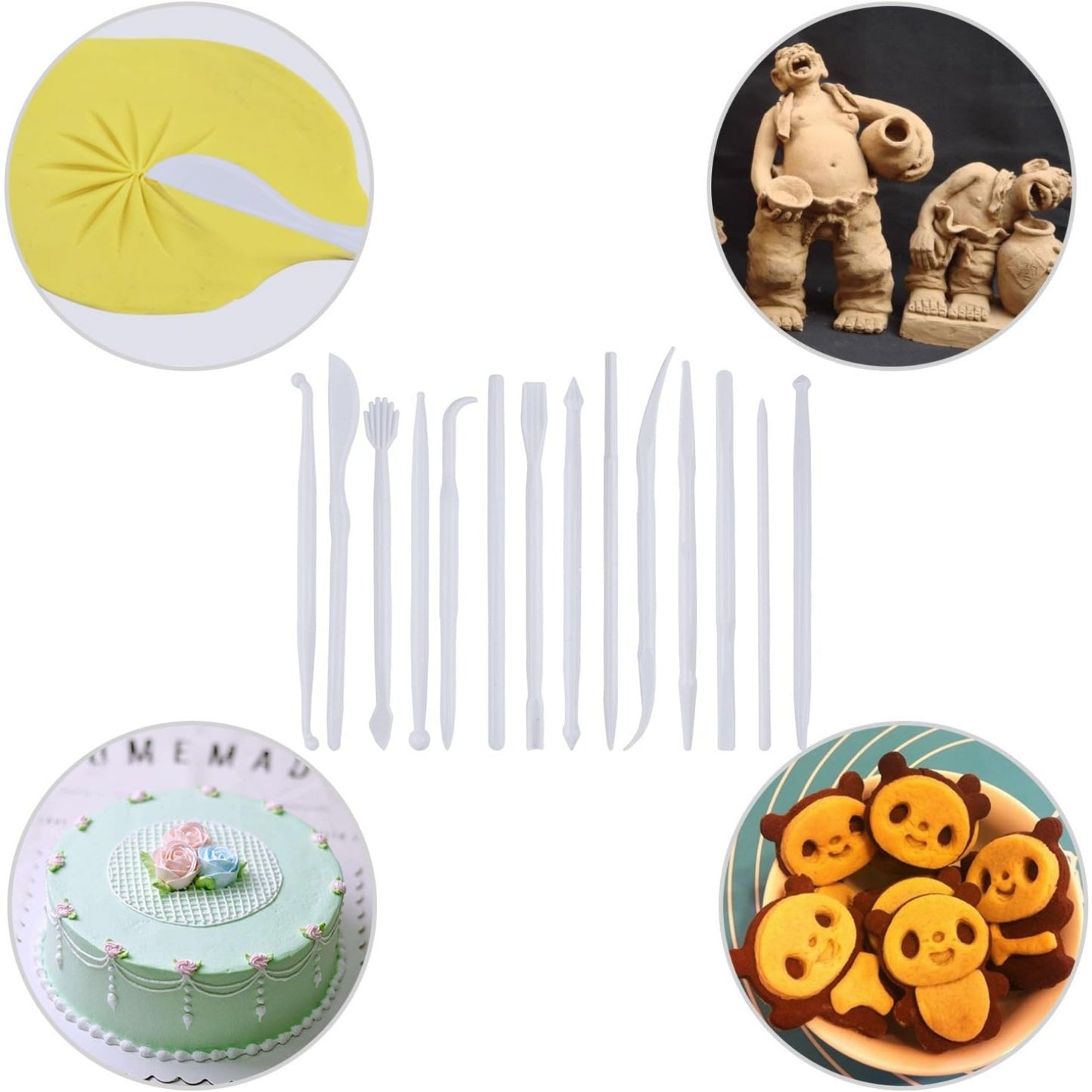BronaGrand Set of 14 Mini Plastic Crafts Clay Modeling Tool for Shaping and Sculpting (White)