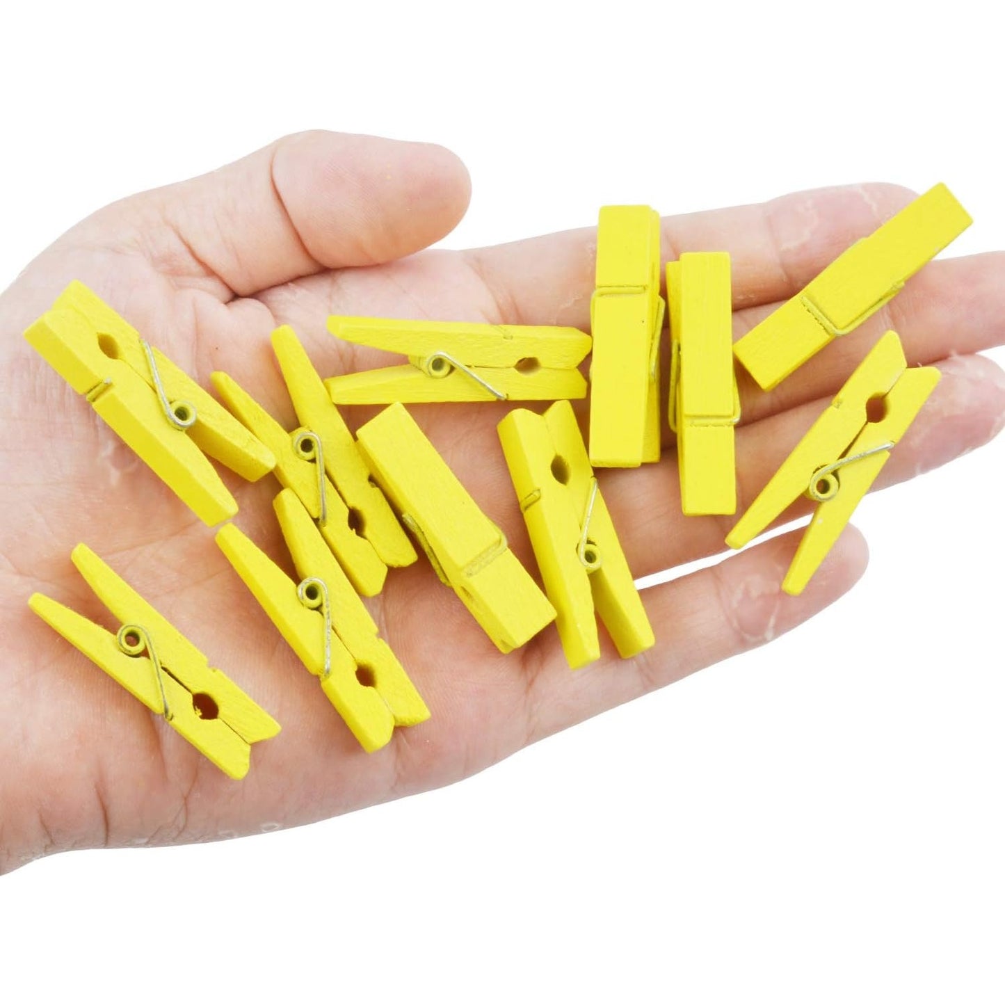 BronaGrand 100pcs Mini Yellow Wooden Utility Paper Clips, Clothespins, Photo Clips