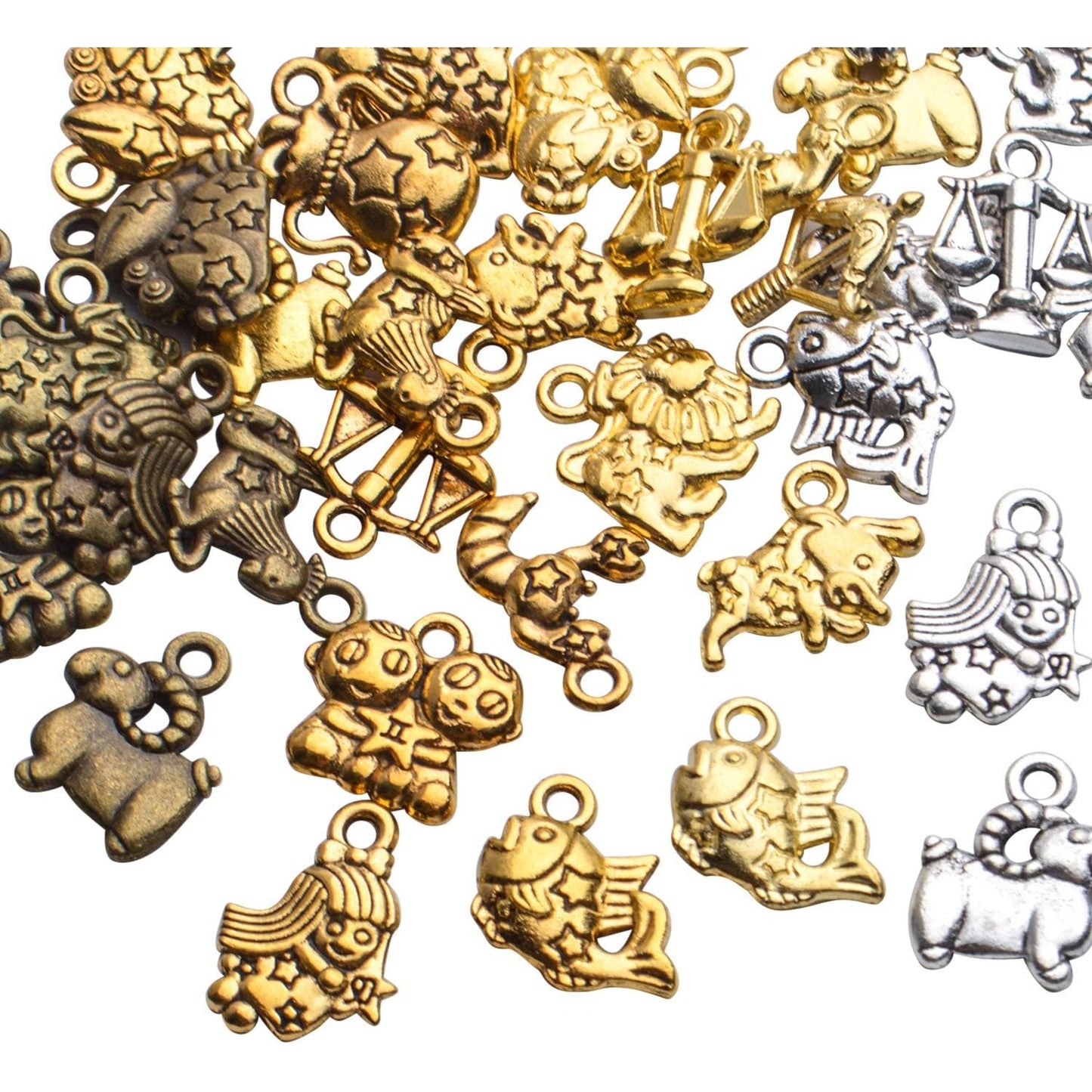 Constellation Charm Pendants,48pcs Constellation Zodiac Charms Zodiac Charms Bulk 12 Constellations Charms for Jewelry Making Necklace Bracelet Crafting,Antique Silver/Antique Golden/Golden/Bronze