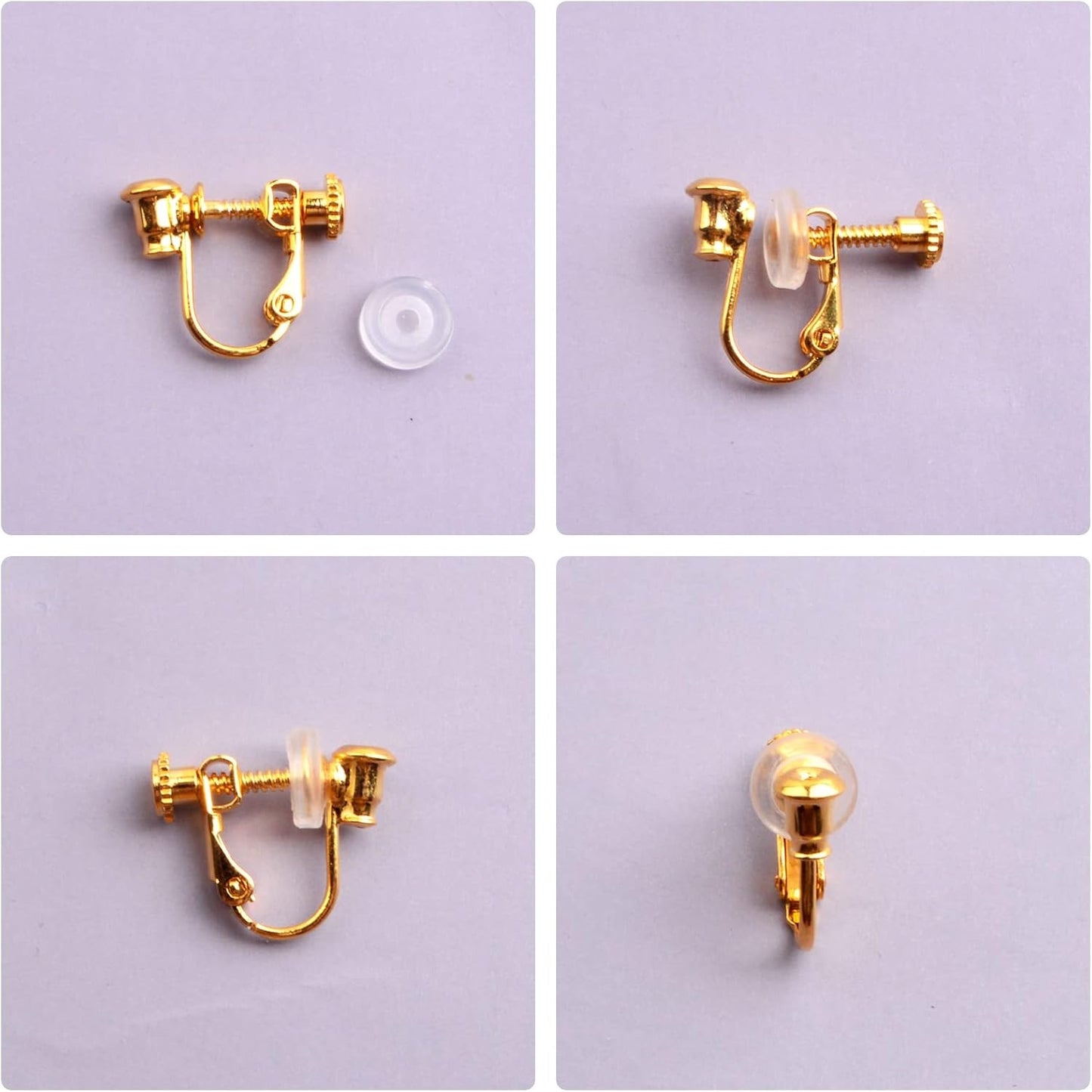 12pcs 2 Colors Screw Earring Clips Converters Brass U Shaped Adjustable Earring Components and 12pcs Clear Comfort Earring Cushions for Non-Pierced Ears DIY Jewelry Making