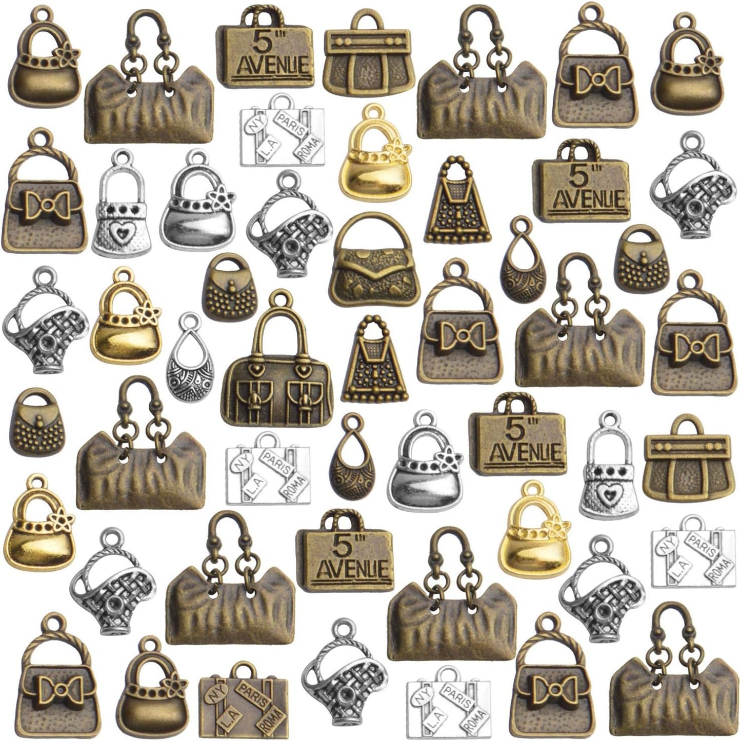 Bag Pendants Jewelry, 100g(About 30-60pcs) Antique Handbag Women Bag Pendants Creative Purse Charms Pendant Crafts for Birthday Gifts Bracelet Necklace Earring Jewelry Making