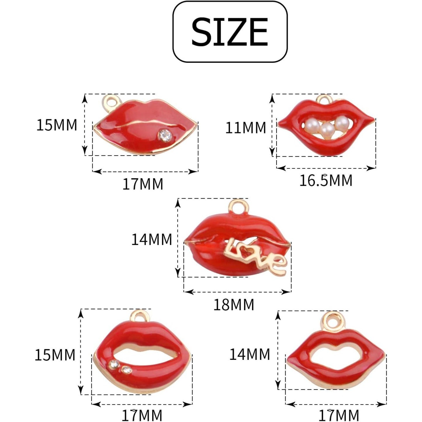20pcs Sexy Red Lip Alloy Enamel Mouth Charms for Jewelry Making Crafts DIY,5 Styles