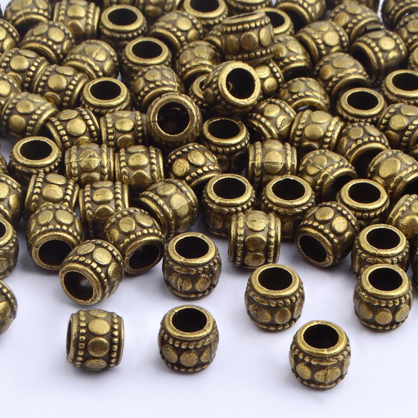 100pcs Antique Bronze Large Hole Spacer Beads Tibetan Alloy Round Column Loose Bead Vintage Tube Charm Beads Spacers Accessories for European Bracelet Craft Projects Supplies