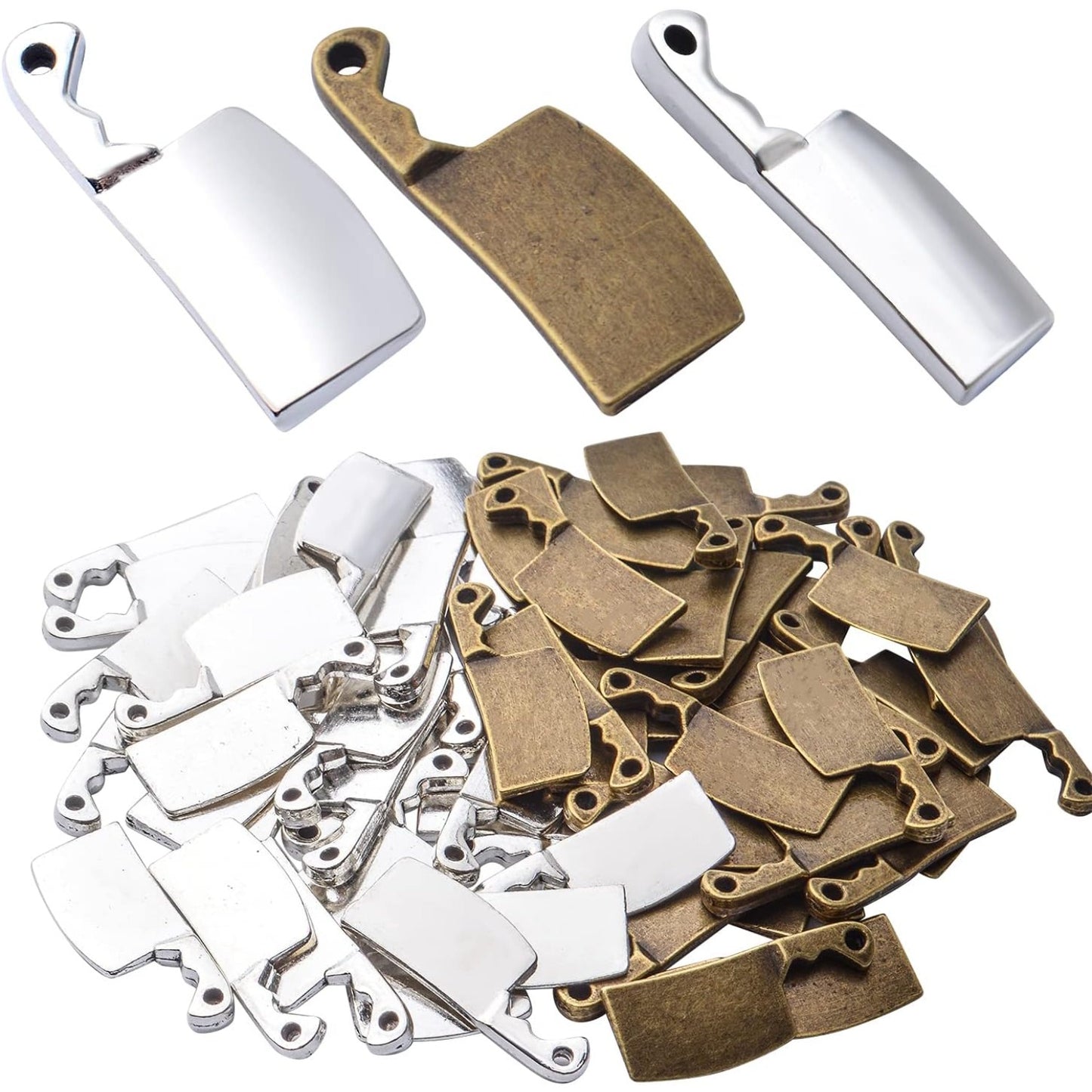 60pcs Kitchen Charms,23.5mm×9mm Alloy Knife Meat Cleaver Charm Pendants for DIY Bracelet Necklace Jewelry Crafts Making Supplies,2 Colors
