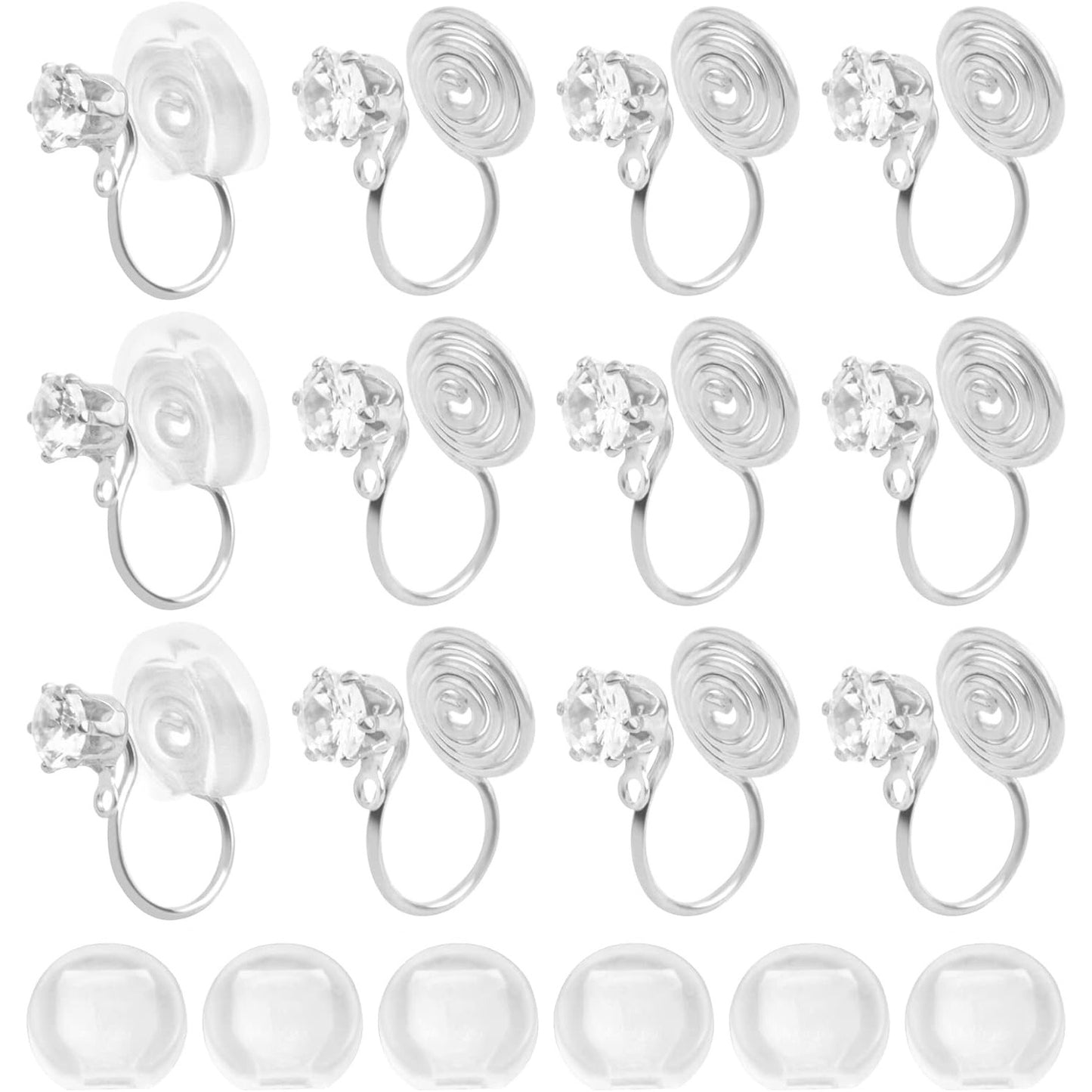 12pcs Brass Clip-on Earring Converters Mosquito Incense Shape Earring Clips with Cubic Zirconia and 12pcs Painless Earring Pads for Non-Pierced Ears DIY Jewelry Making, 3 Colors