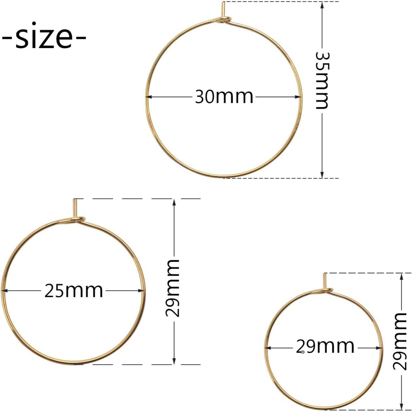 BronaGrand 150 Pieces Gold Plated Wine Glass Charm Rings Earring Hoops 3 Sizes,30mm,25mm,20mm