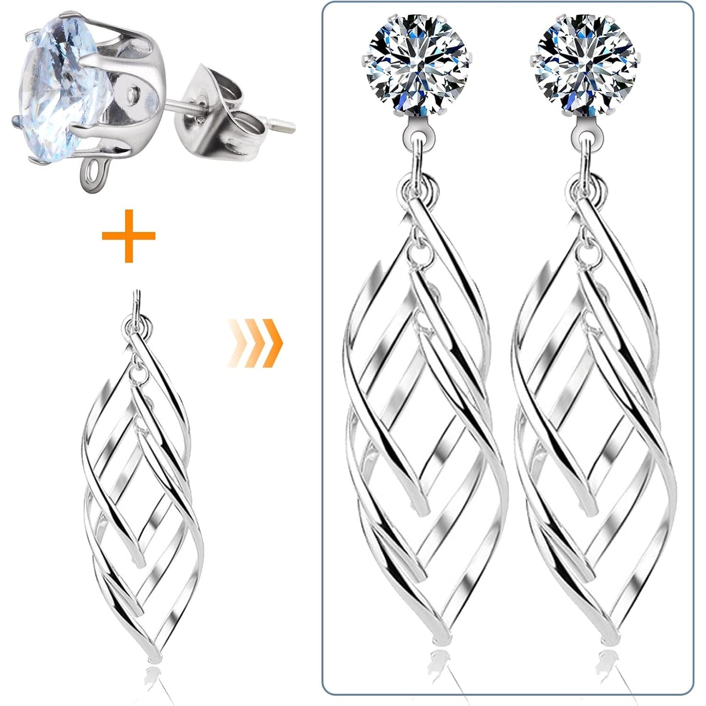 60pcs Silver Rhinestone Earrings Posts Hypoallergenic Crystal Earring Studs with Loop Hole and 60pcs Earring Backs Stoppers for DIY Jewelry Making Wedding Favor Gifts