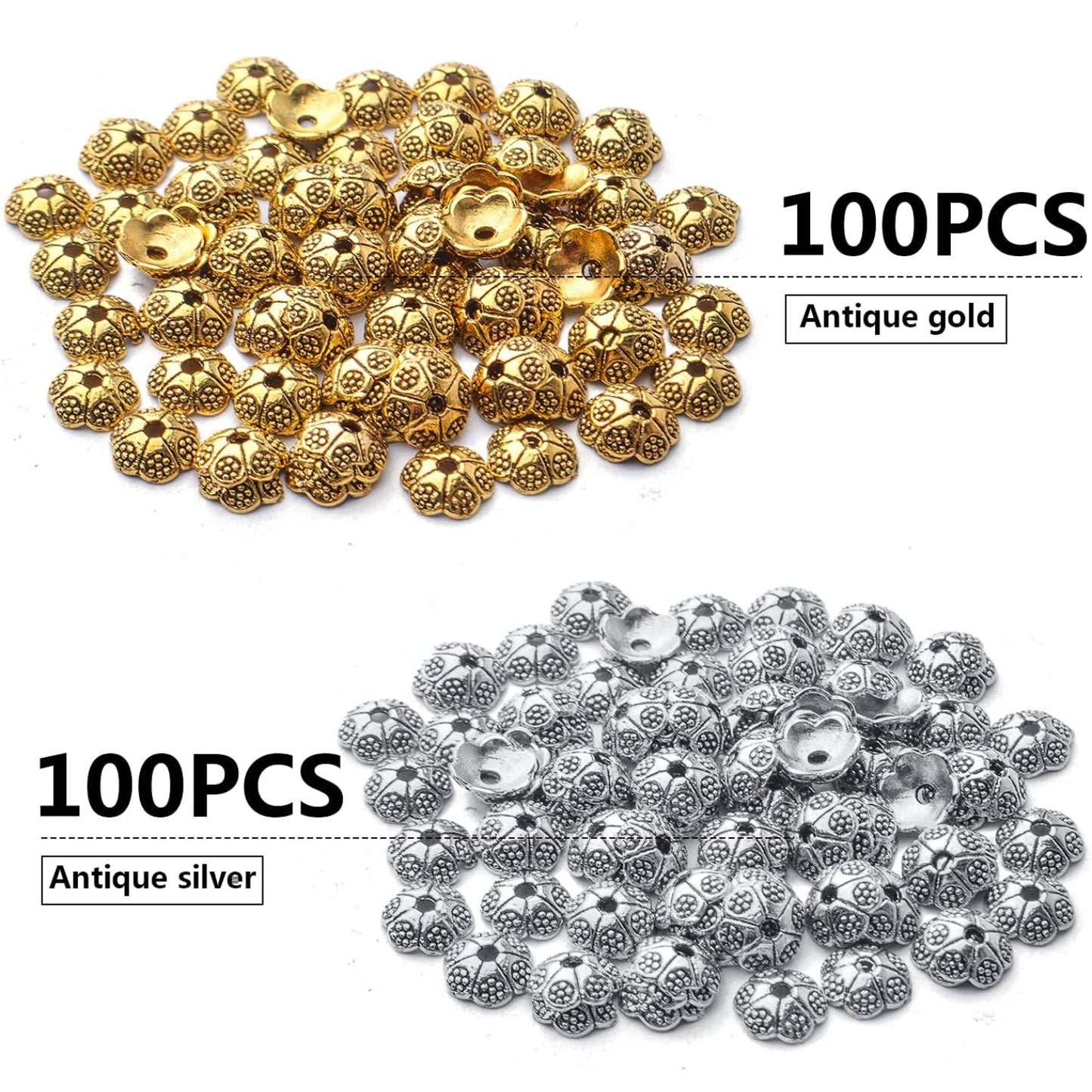 200pcs Flower Bead Caps Tibetan Alloy Spacer Beads Caps for DIY Bracelet Necklace Earrings