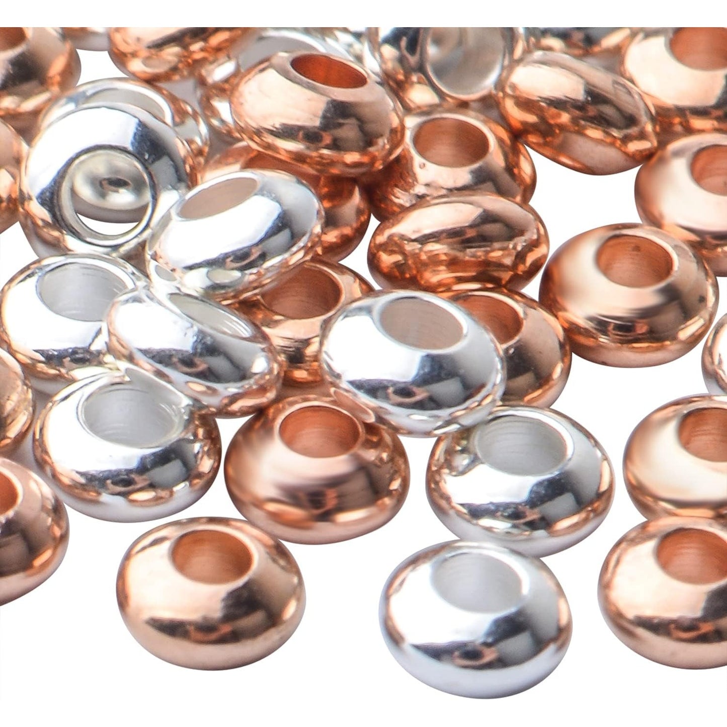 100pcs Round Spacers Beads Brass Rondelle Spacer Bead Loose Bead Spacers Charm Beads for DIY Jewelry Bracelet Necklace Crafts Making Accessory,Gold and Silver