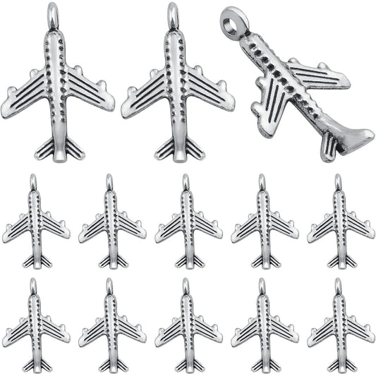 100 Pieces Antique Silver Aircraft Plane Pendant Charms Alloy Airplane Dangle Charms Craft Supplies for DIY Necklace Bracelet Jewelry Making Findings