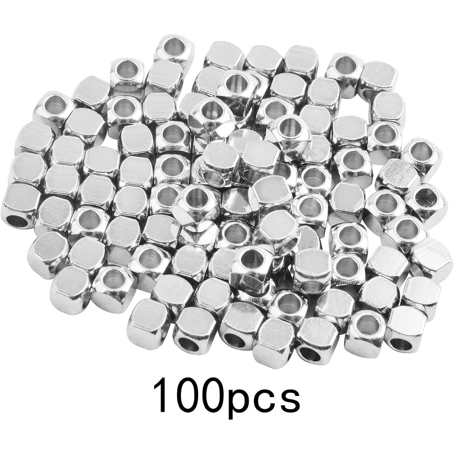 100pcs 3 mm Stainless Steel Cube Spacer Beads Tiny Slide Square Spacer Beads Smooth Handicraft Loose Beads for DIY Bracelet Necklace Earrings Jewelry Making, Hole: 1.5 mm