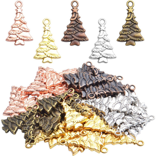 Christmas Tree Charm,50pcs Mixed Charm Collections Antique Christmas Tree Pendant Charms Bulk Jewelry Crafting Supplies for DIY Necklace Bracelet Jewelry Making