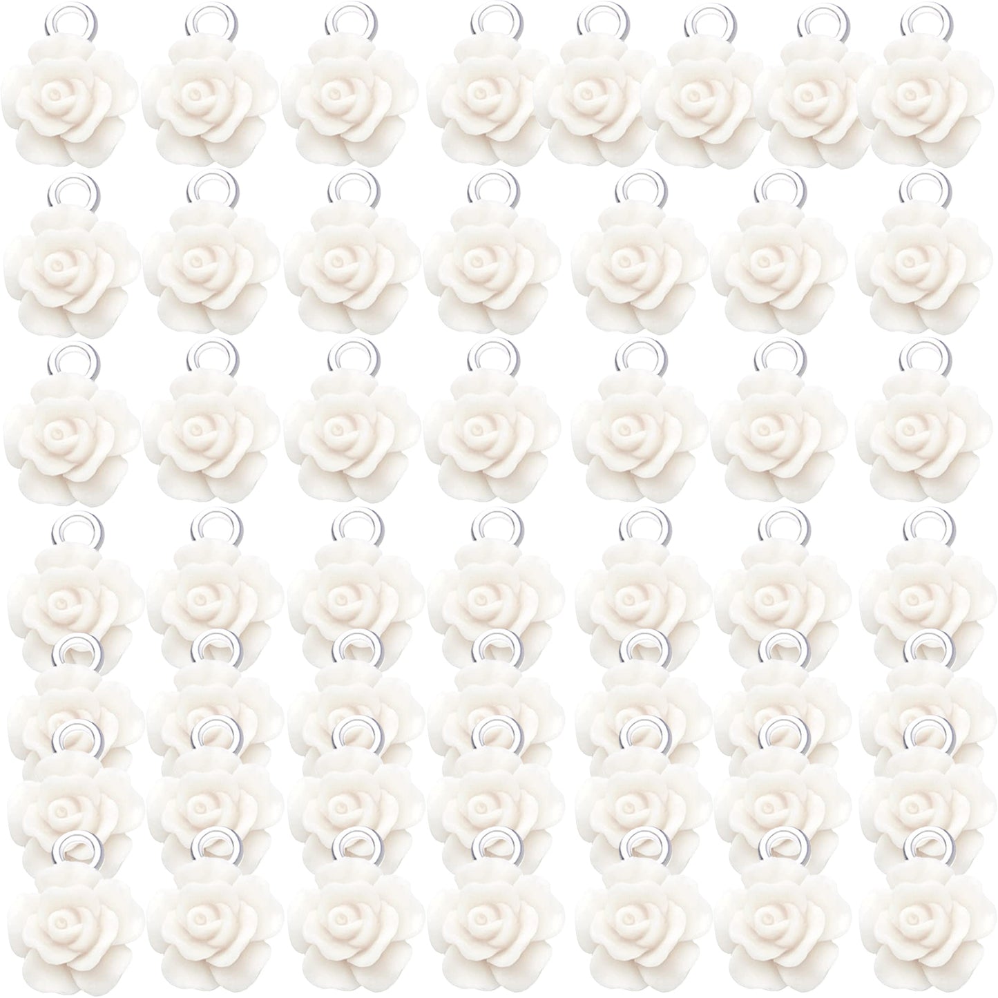 50pcs 10 mm Mixed Colors Resin Rose Flower Pendant Charms Lovely Flower Bead Charms Jewelry Making Accessories for DIY Craft Earrings Necklace Bracelet Birthday Party Favor Gifts