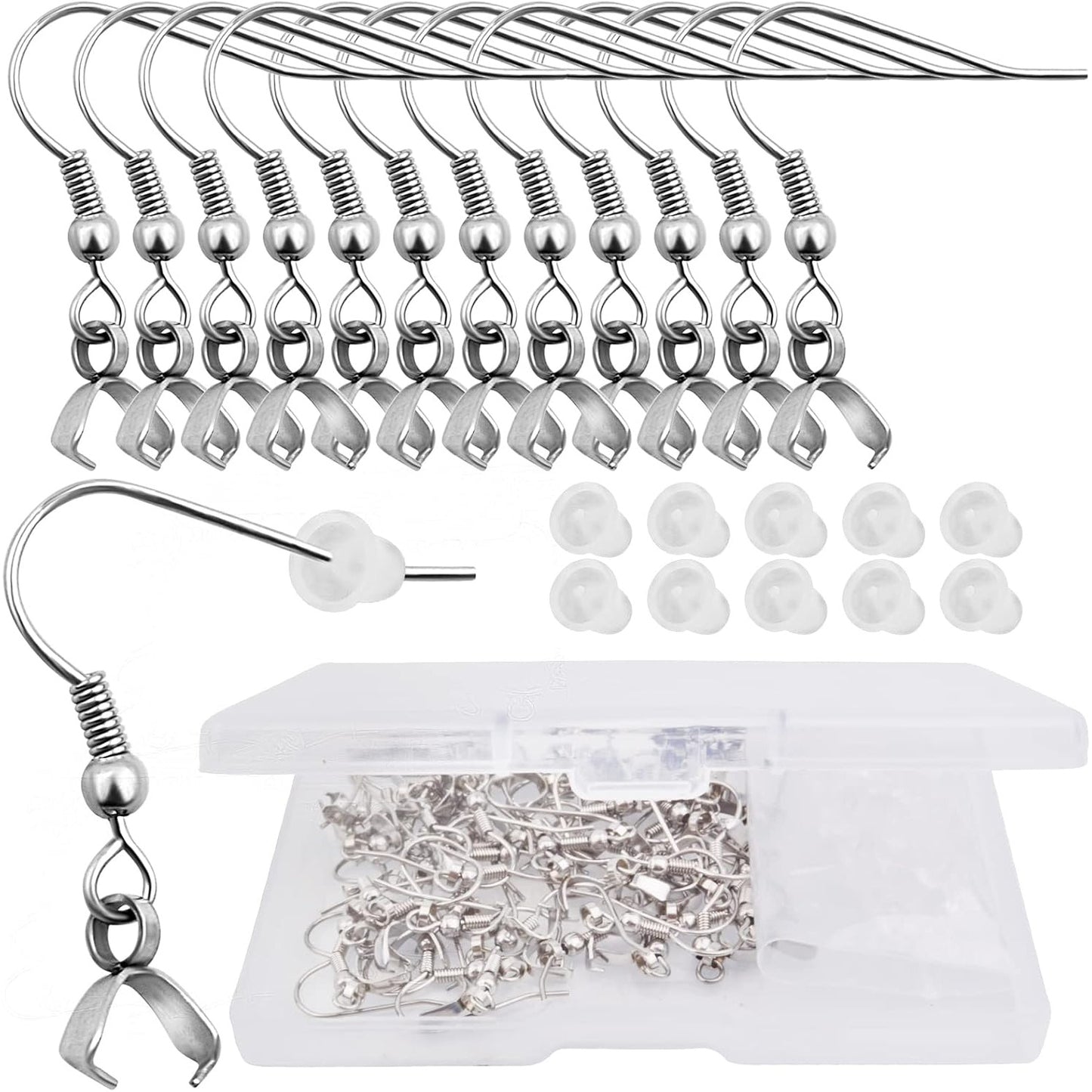 50pcs Hypoallergenic Earring Hooks - Stainless Steel Wire Ear Ball Hooks with Pendant Clasp for Jewelry Making Supplies