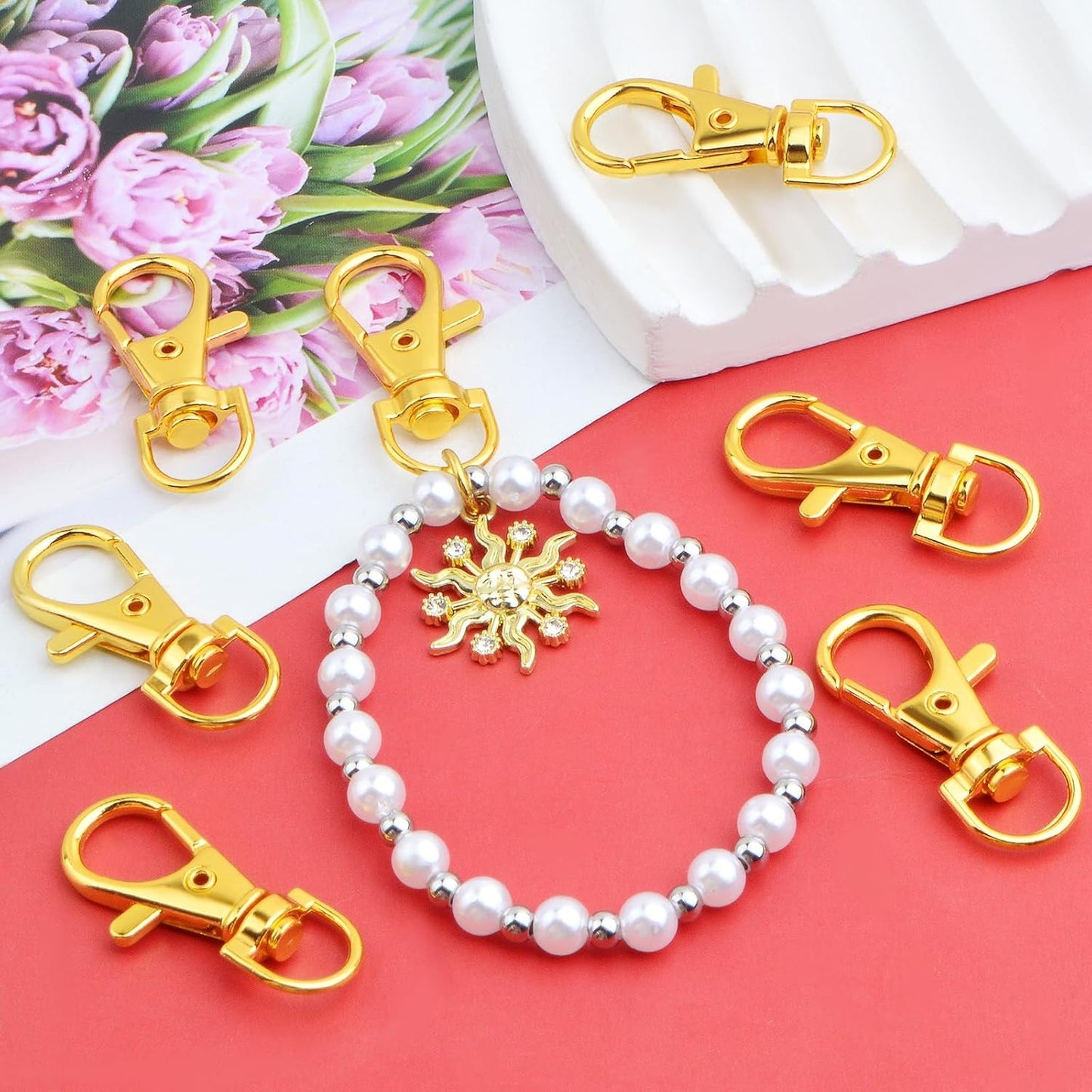 50pcs Swivel Clasp Lanyard Snap Hooks Golden Keychain Clip Hook Lobster Claw Clasps Lanyards Trigger Snap Hooks for DIY Keyring Handbag Purse Backpack Sewing Craft Projects