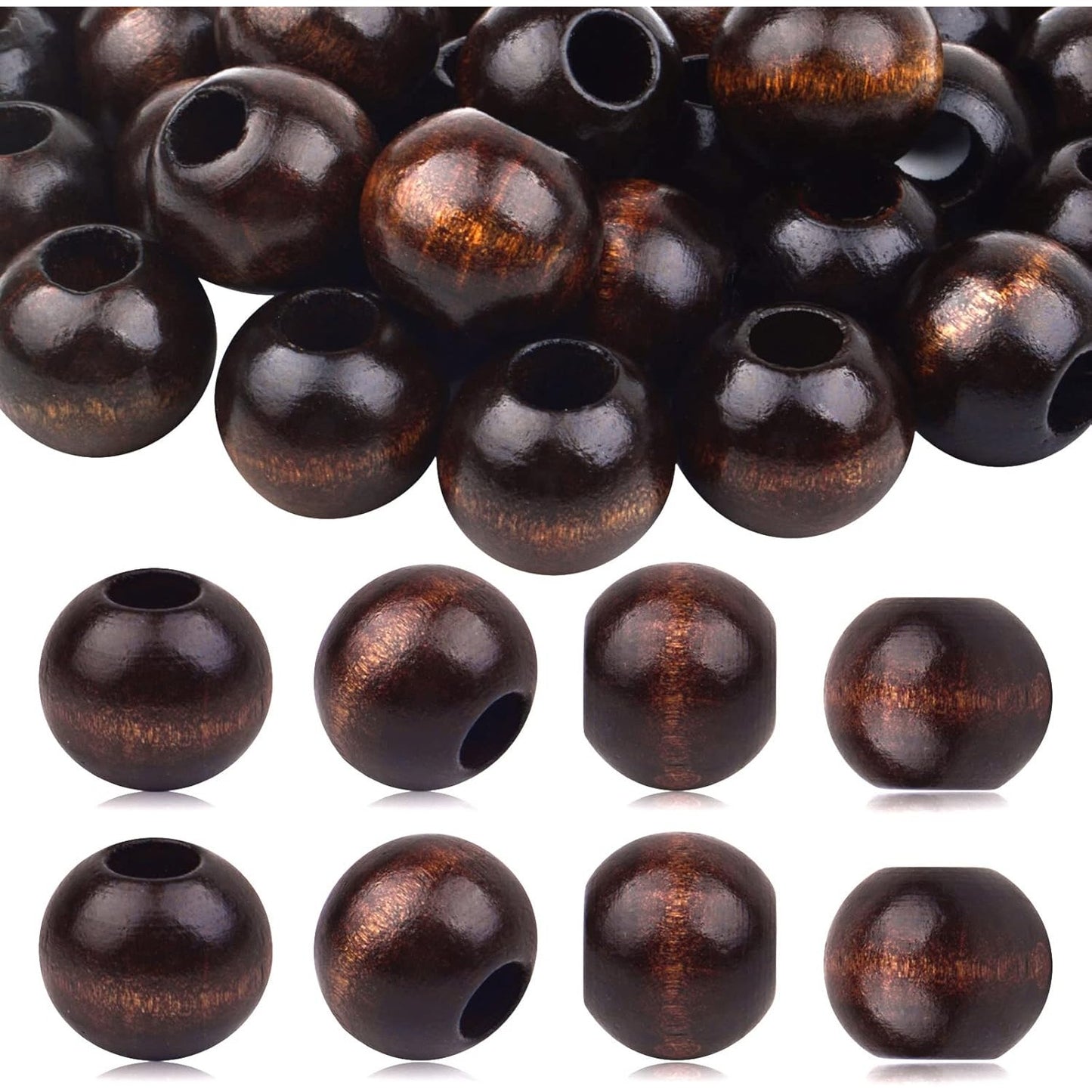 30pcs 25mm Wood Round Beads Natural Wooden Spacer Beads Loose Macrame Beads with 10mm Large Hole for DIY Jewelry Making Handmade Decoration, Black Coffee