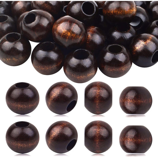 30pcs 25mm Wood Round Beads Natural Wooden Spacer Beads Loose Macrame Beads with 10mm Large Hole for DIY Jewelry Making Handmade Decoration, Black Coffee