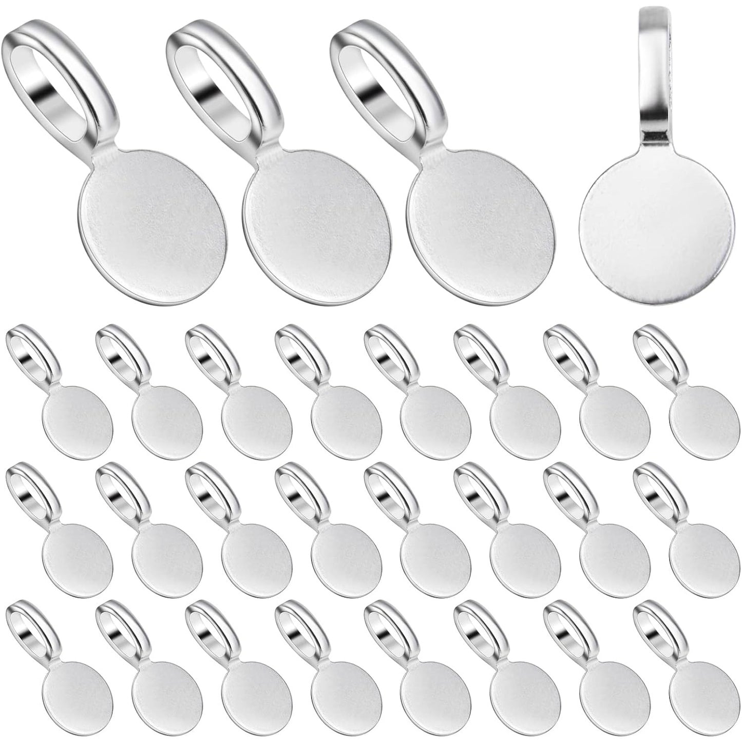 100pcs Silver Glue-on Flat Pad Bails Pendants Charms Connector Hanger for DIY Necklace Earrings Jewelry Making Accessories, 18 mm x 9 mm