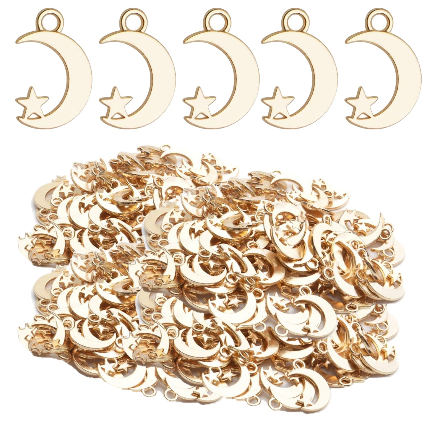 200pcs Crescent Moon and Star Charms Pendants Alloy Jewelry Findings for Crafting Making Earrings Necklace Bracelets,Gold and Silver