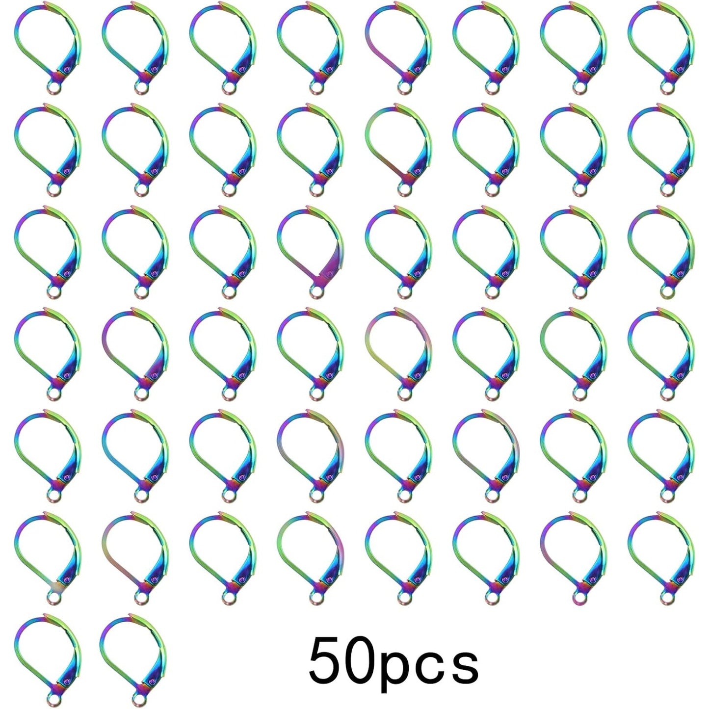 50pcs Stainless Steel Leverback Earring Hooks Hypoallergenic D Shape French Earwire Hooks Dangle Earring Findings for DIY Jewelry Making Supplies, Rainbow Color