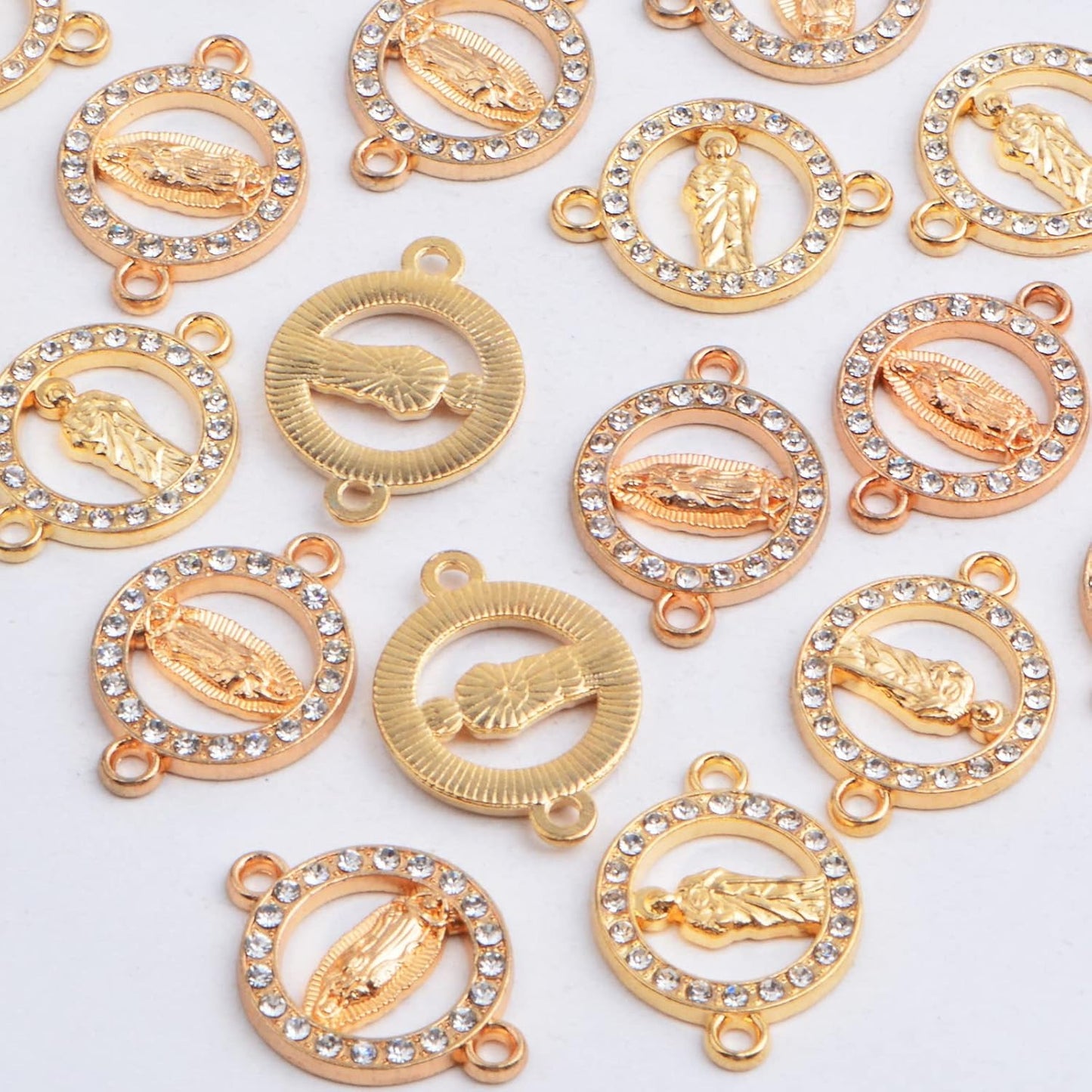 20pcs Alloy Rhinestones Our Lady Link Miraculous Medal Charms Catholic Virgin Mary Charm Religious Jesus Maria Pendant Connectors for DIY Bracelet Earrings Jewelry Making