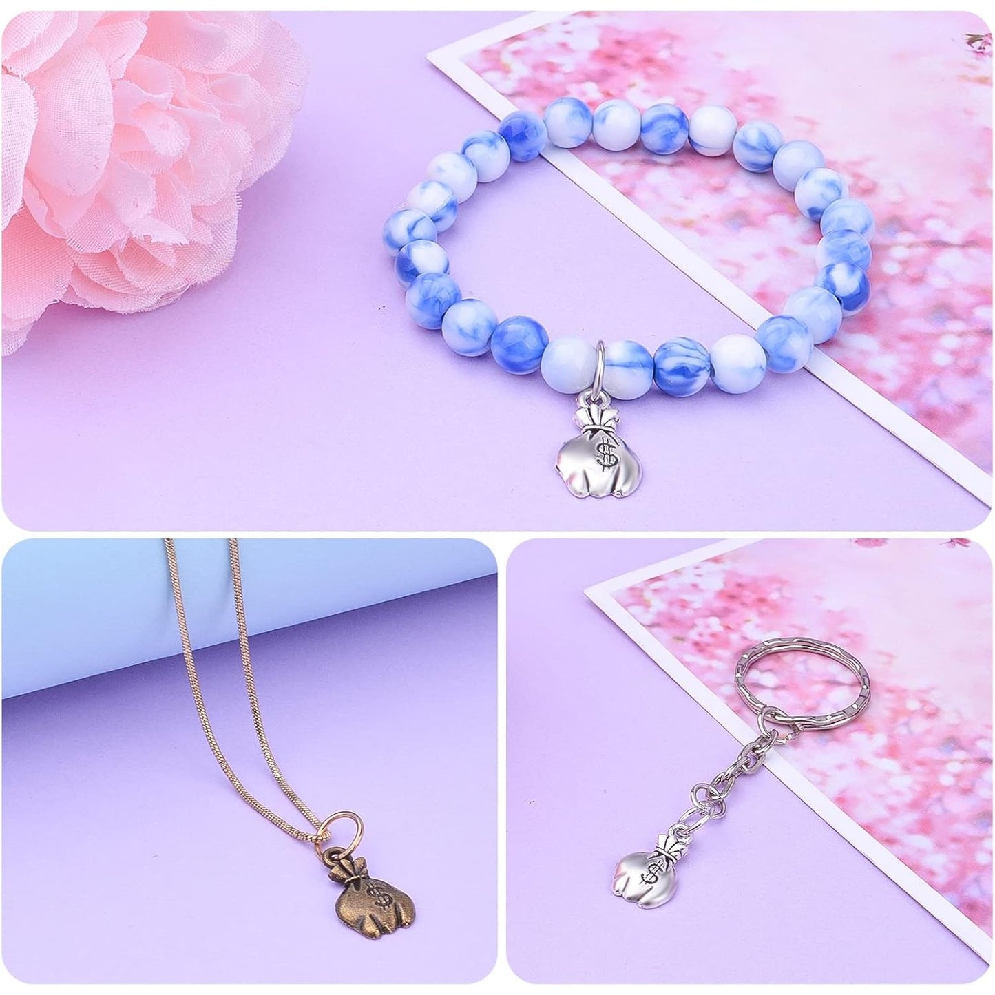 100pcs Mini US Dollar Sign Money Bag Charms Pendants Tibetan Alloy Dollar Money Charms Jewelry Making Accessories for DIY Earrings Bracelets Necklace, 2 Colors