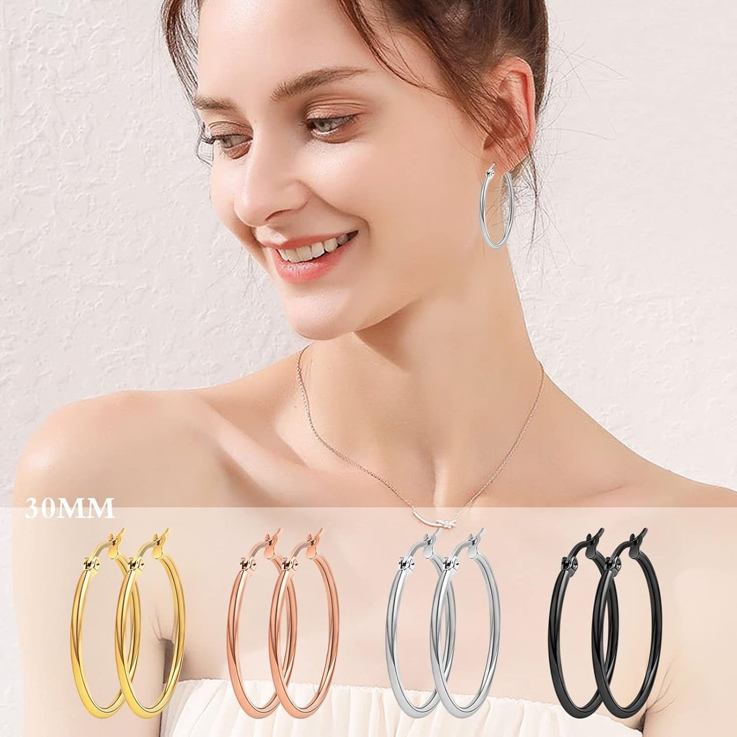 12 Pairs 3 Sizes 4 Colors Hypoallergenic Earring Hoops Findings Stainless Steel Hoops Earrings Set Big Open Beading Hoop Earrings for DIY Art Crafts Jewelry Making