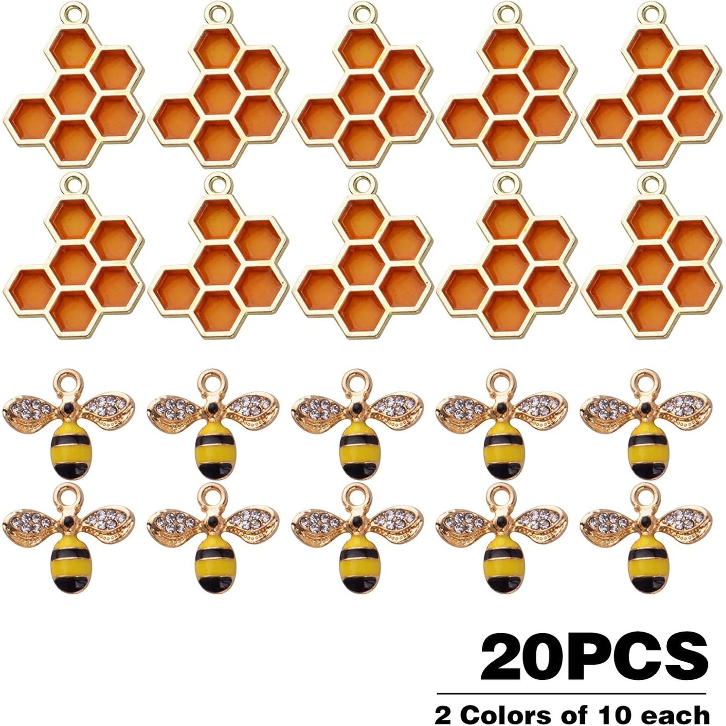 20pcs Enamel Bee Charms Honeycomb Charms Rhinestone Honey Bee Pendant Charms Craft Supplies for DIY Earrings Necklace Bracelet Jewelry Making Accessories