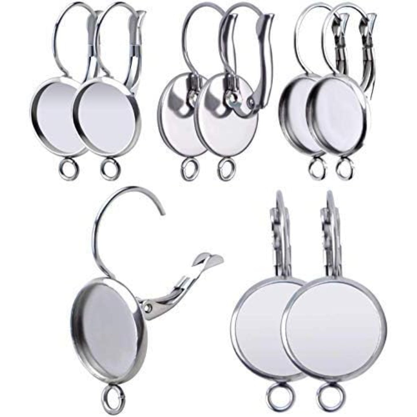 Cabochon Settings,20 Pieces Stainless Steel French Earring Hoops Blank with Loop Leverback Earring Findings Fit 12mm Cabochons Charms Earrings DIY