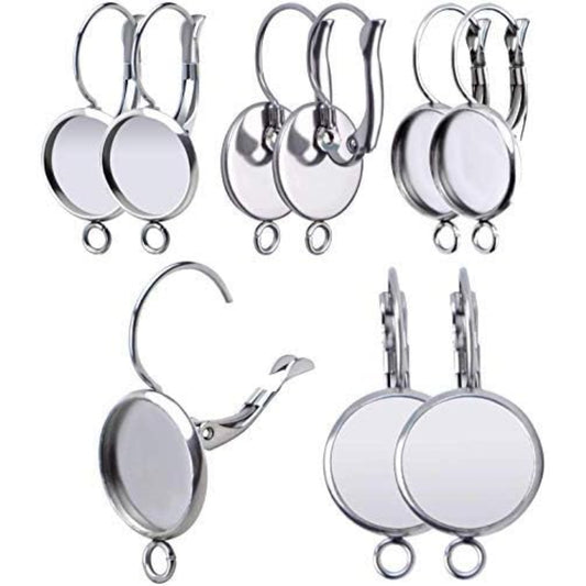 Cabochon Settings,20 Pieces Stainless Steel French Earring Hoops Blank with Loop Leverback Earring Findings Fit 12mm Cabochons Charms Earrings DIY