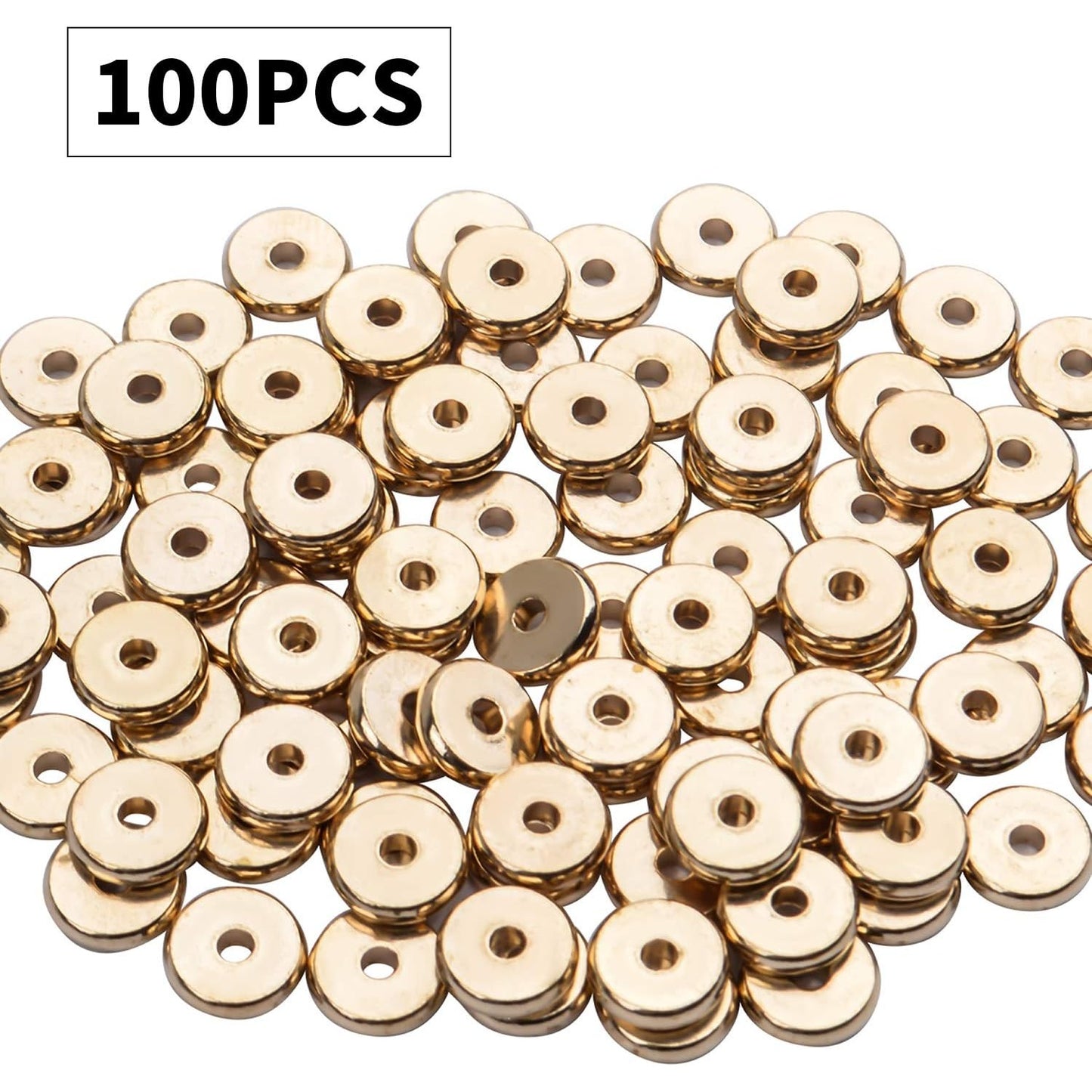 100pcs 8mm Flat Round Rondelle Spacer Beads Disc Spacers Loose Beads Jewelry Metal Spacers for DIY Bracelet Necklace Crafts,Gold