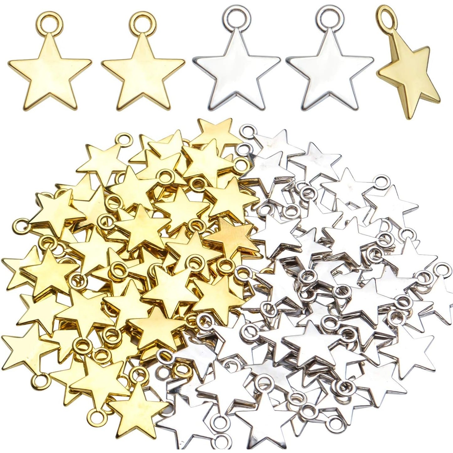 Star Pendant Charms, 100pcs 13x10mm Star Shape, Antique Golden & Silver Plated, Pentagram Charms for DIY Bracelet, Necklace, Earring Jewelry Making
