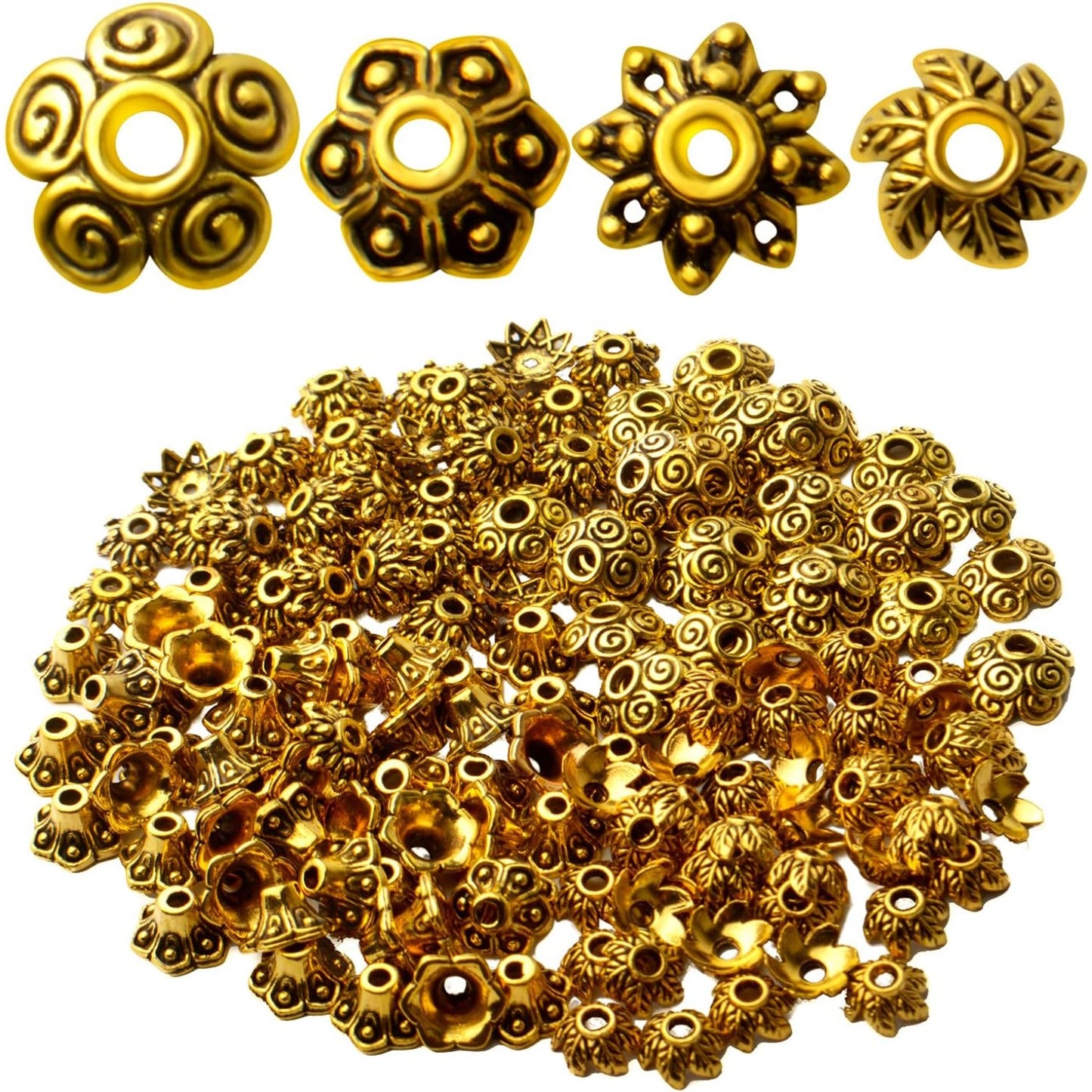 Flower Bead Caps,200pcs Antique Silver Spacer Beads Caps Alloy Bead End Caps Loose Beads for Jewelry Making DIY Bracelet Earrings Necklace Finding Accessory