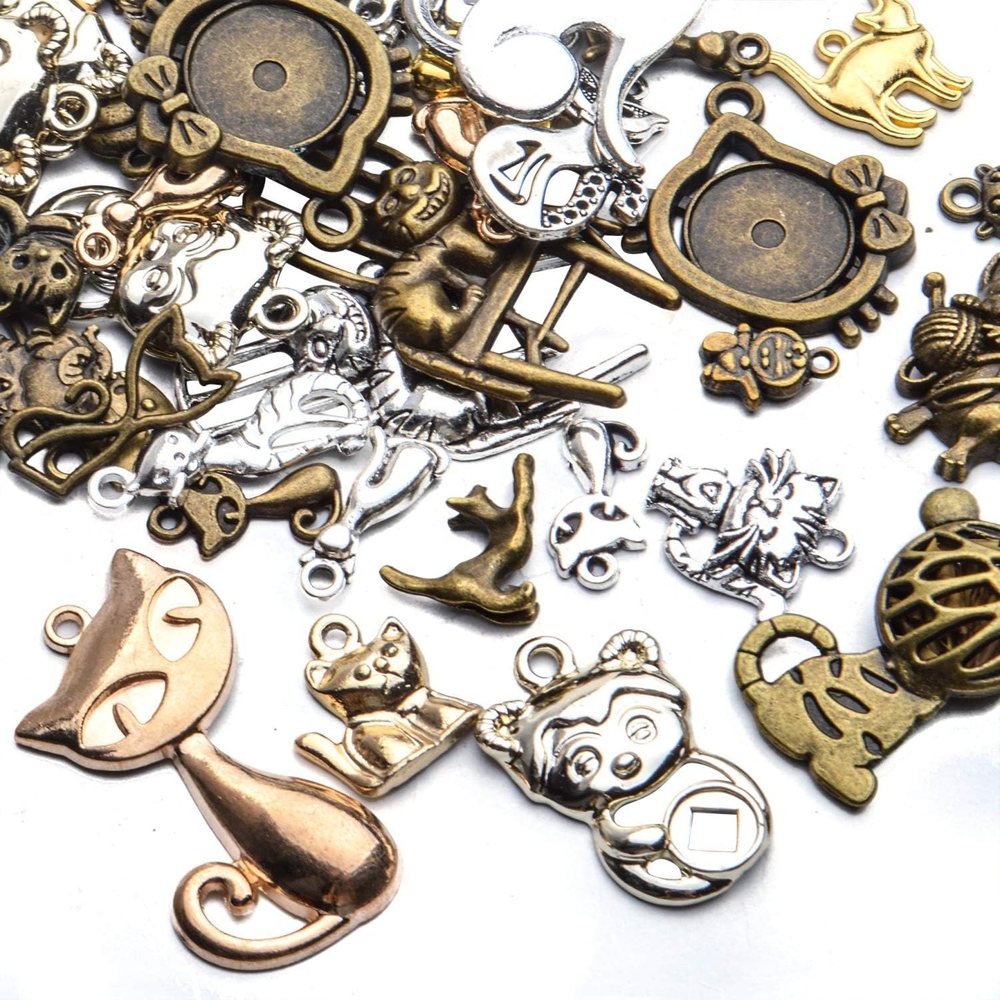Cat Charm Pendant,100 Gram Craft Supplies Tibetan Animals Pet Pendants Mixed Alloy Cats Charms Jewelry Making Findings for Necklace Bracelet Earrings