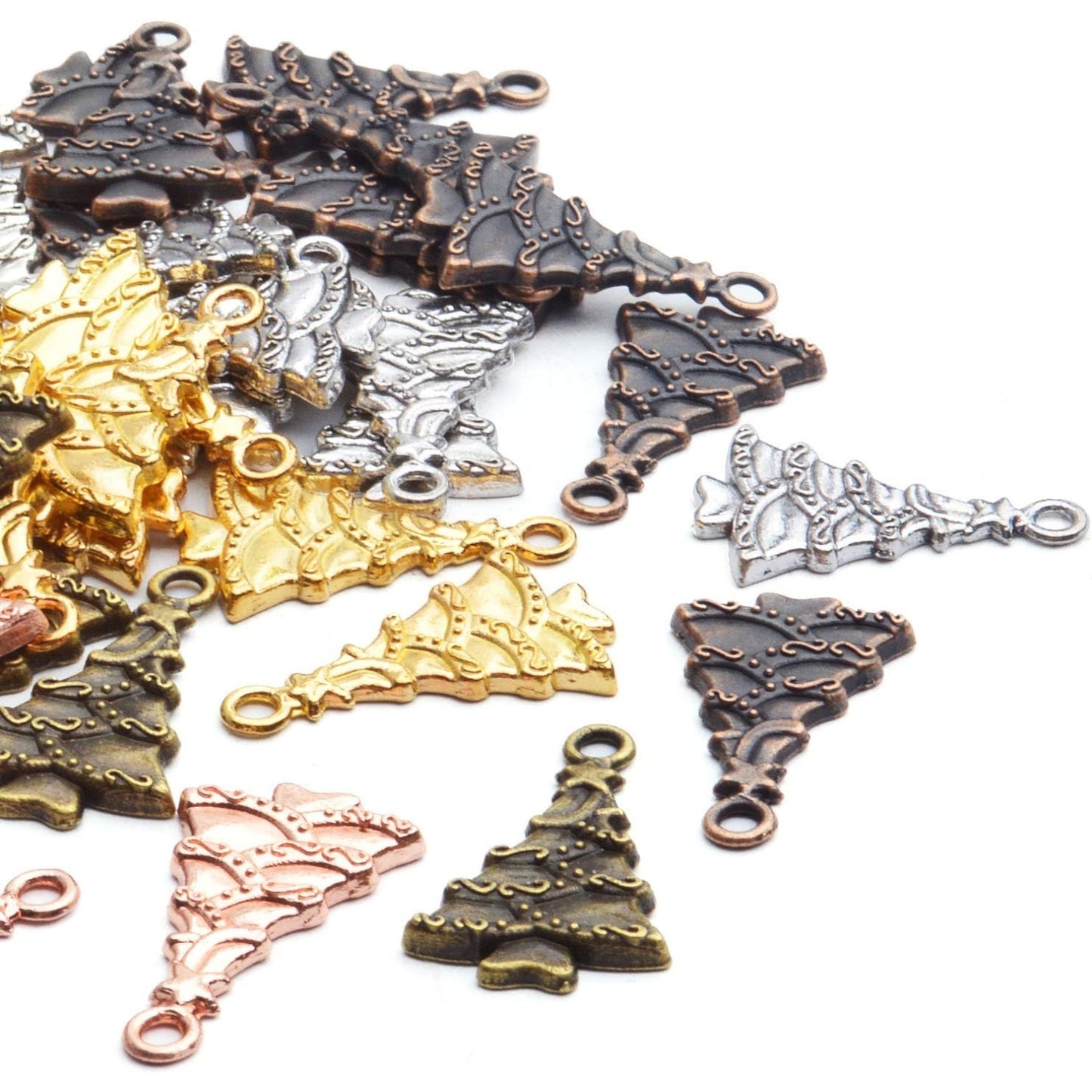 Christmas Tree Charm,50pcs Mixed Charm Collections Antique Christmas Tree Pendant Charms Bulk Jewelry Crafting Supplies for DIY Necklace Bracelet Jewelry Making