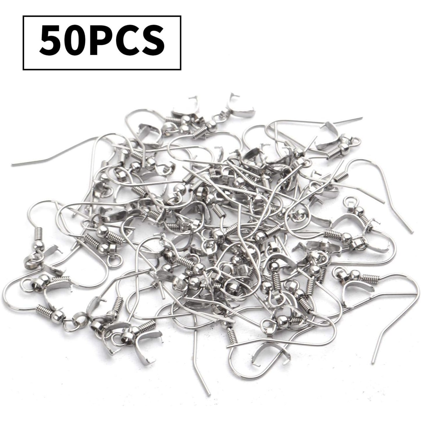 Hypoallergenic Stainless Steel French Earring Hooks - 50pcs Wire Ear Ball Hooks With Pendant Clasp for Jewelry Making Crafts DIY, Silver