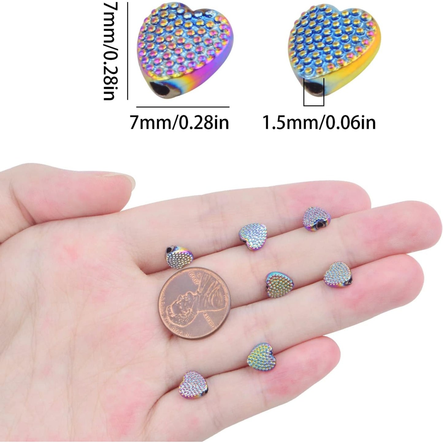 30pcs Alloy Heart Shape Spacer Beads Small Shiny Heart Love Loose Beads Handmade Accessories for DIY Bracelet Necklace Earrings Jewelry Making Valentine's Day, Rainbow Color