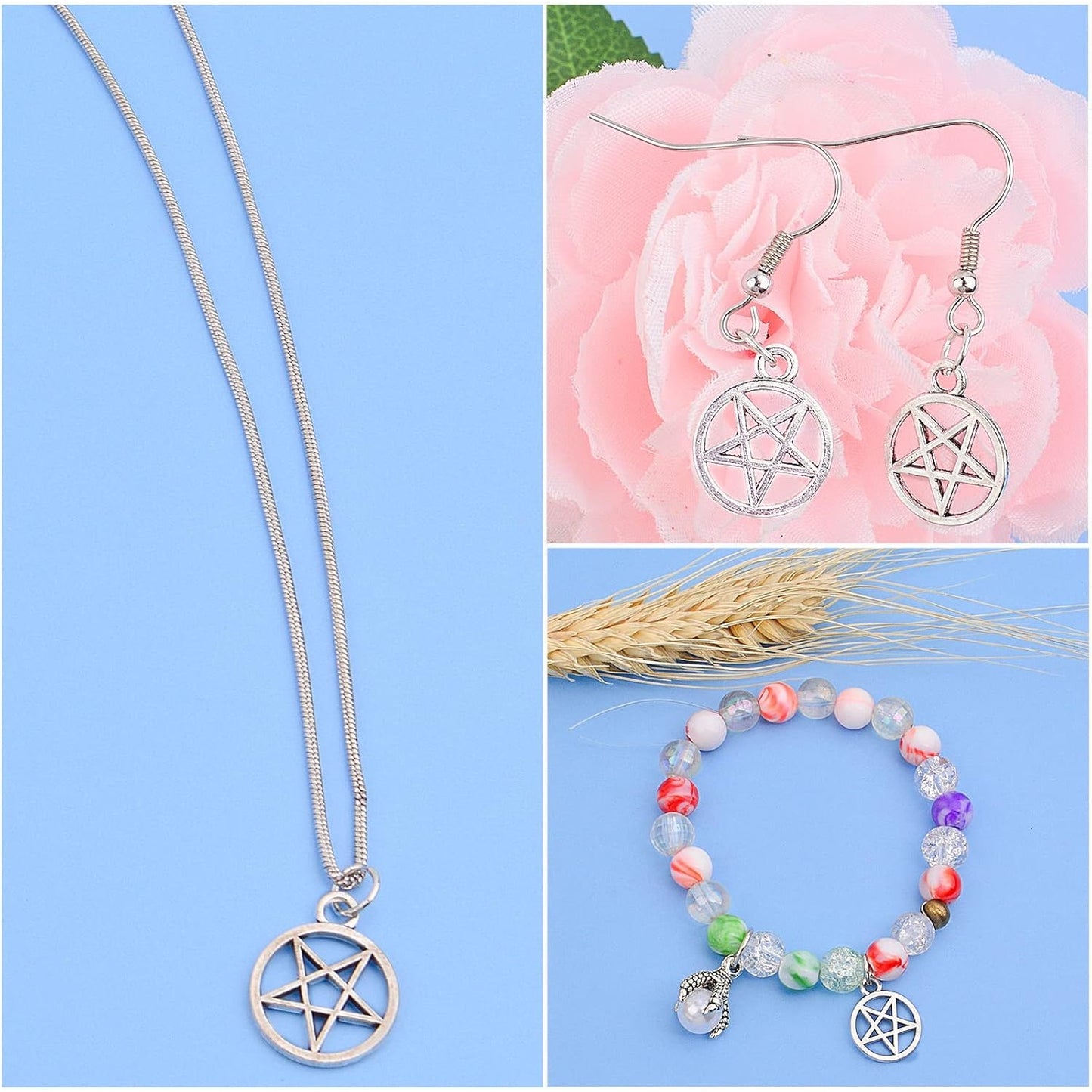 50pcs Silver Pentacle Star Charms Alloy Star Pentagram Pendants Protection Lucky Pentacle Charms Jewelry Making Accessory for DIY Crafts Necklaces Bracelets Earrings